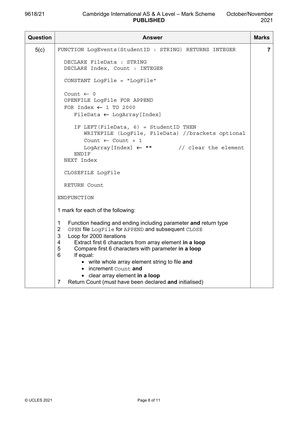 Mark scheme, page 8 of 11