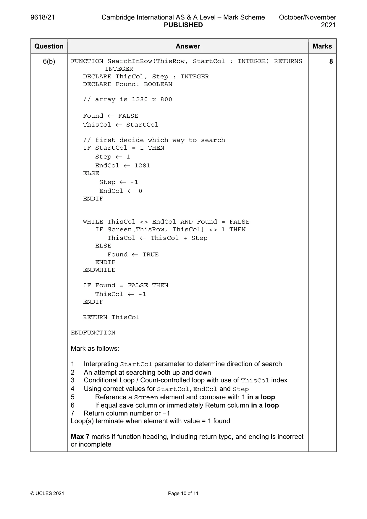 Mark scheme, page 10 of 11