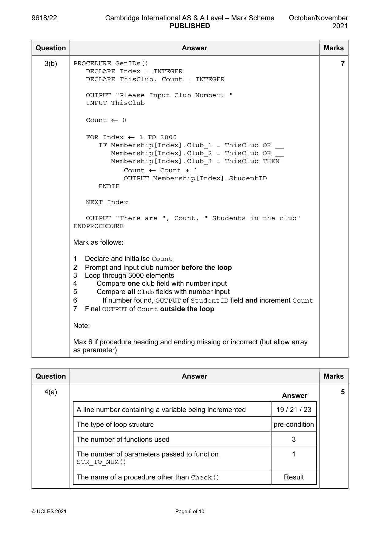 Mark scheme, page 6 of 10