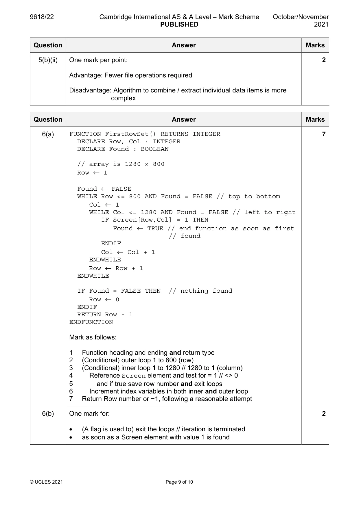 Mark scheme, page 9 of 10