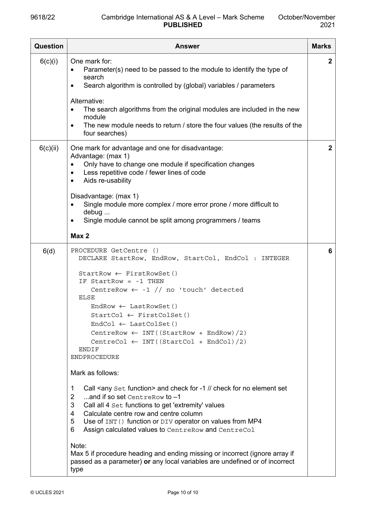 Mark scheme, page 10 of 10