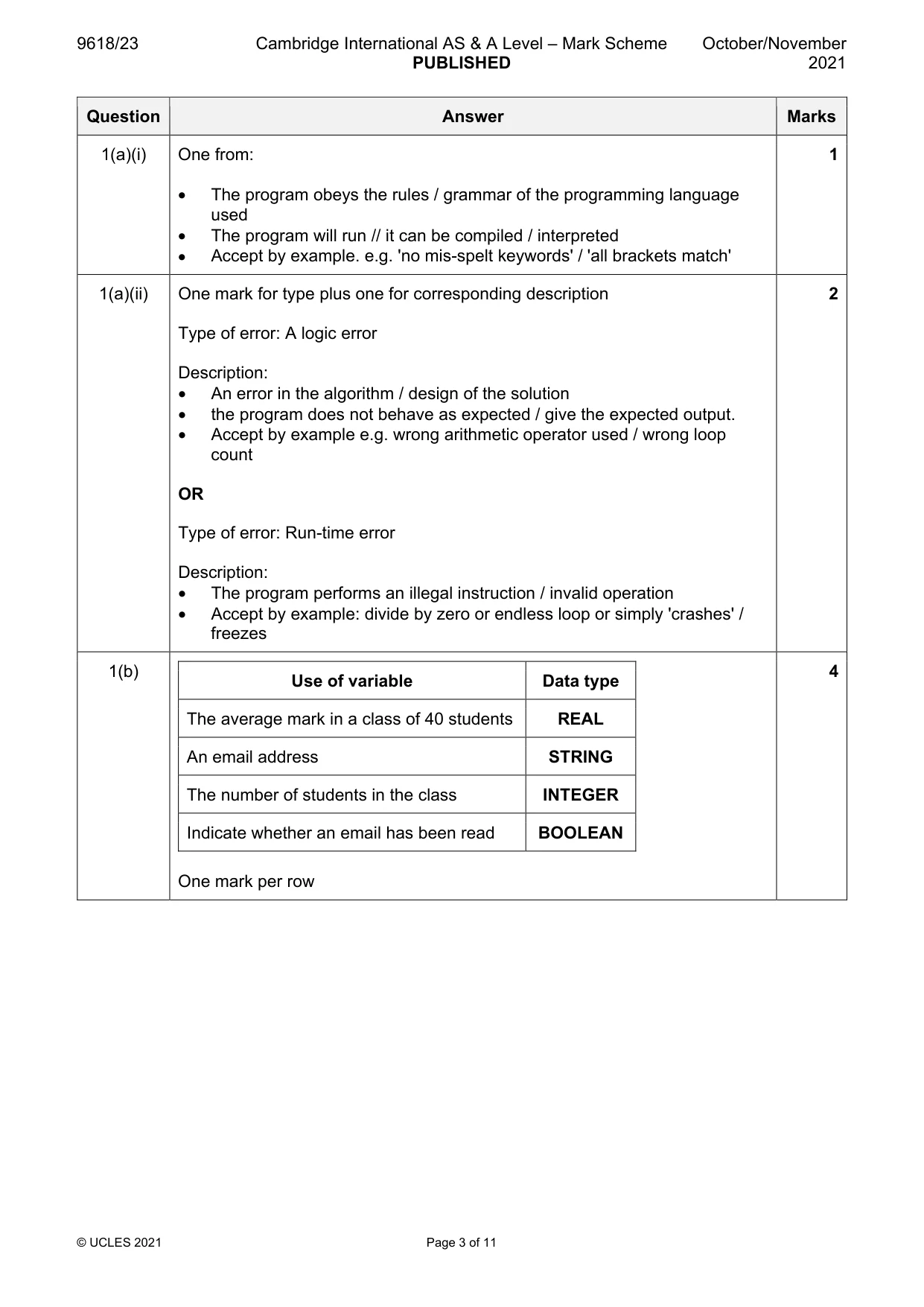 Mark scheme, page 3 of 11