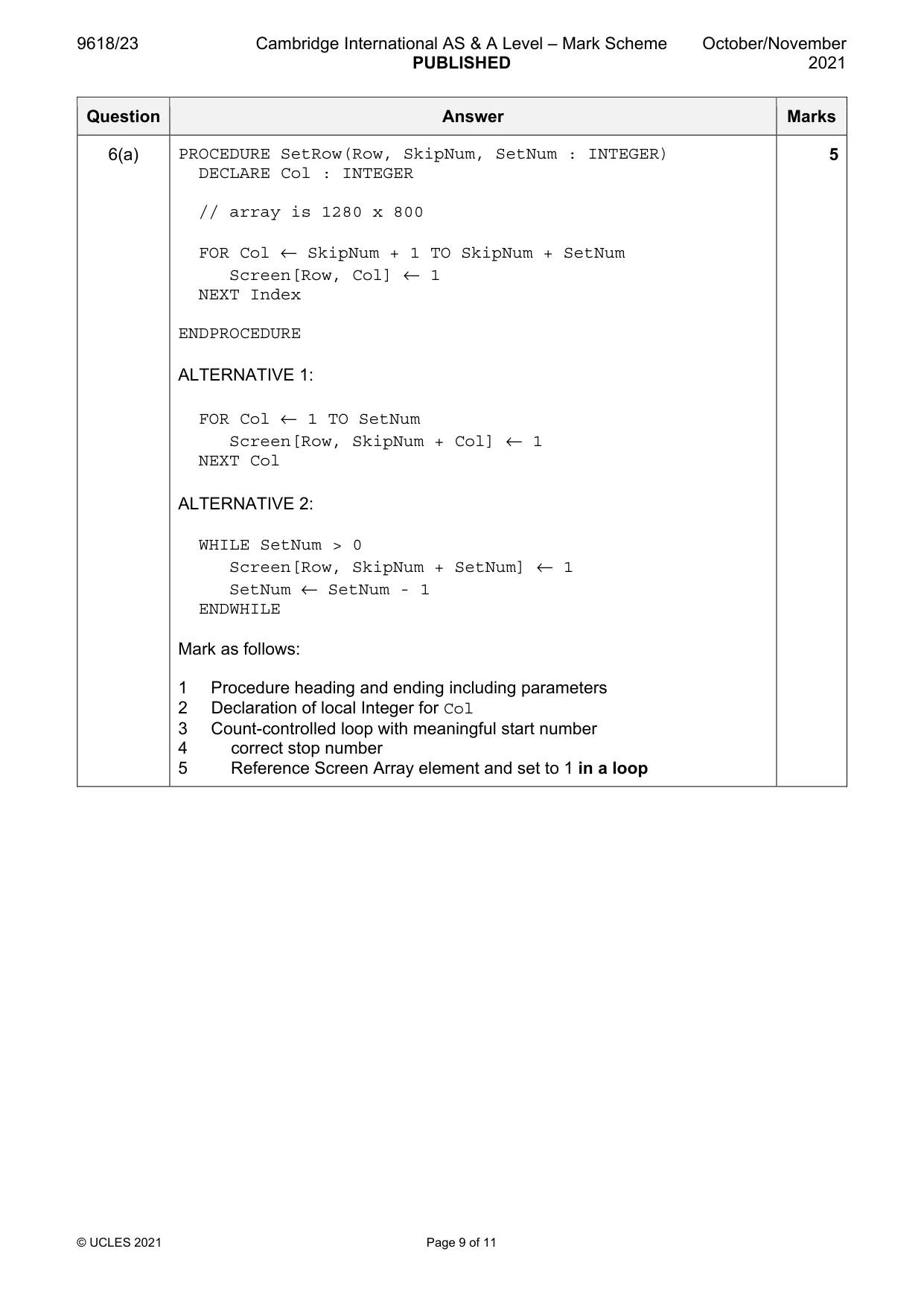 Mark scheme, page 9 of 11