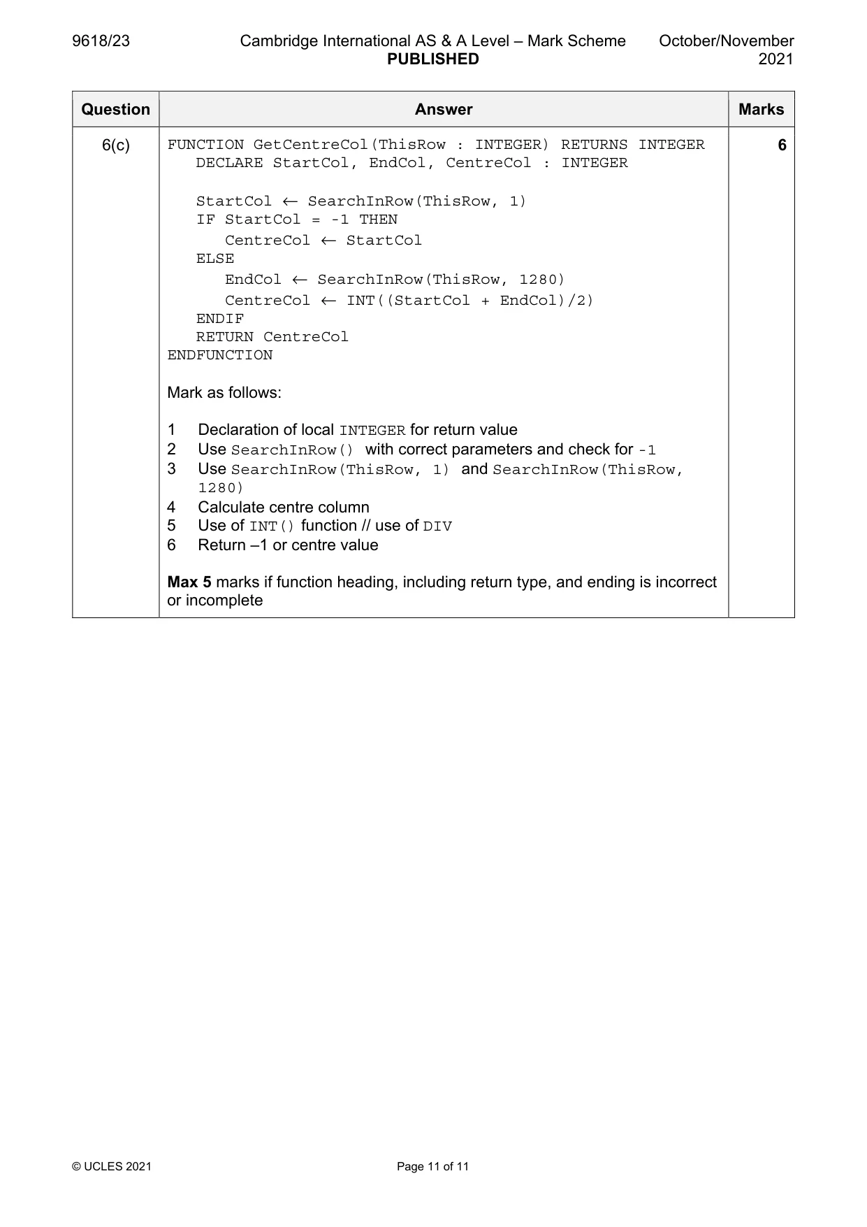 Mark scheme, page 11 of 11