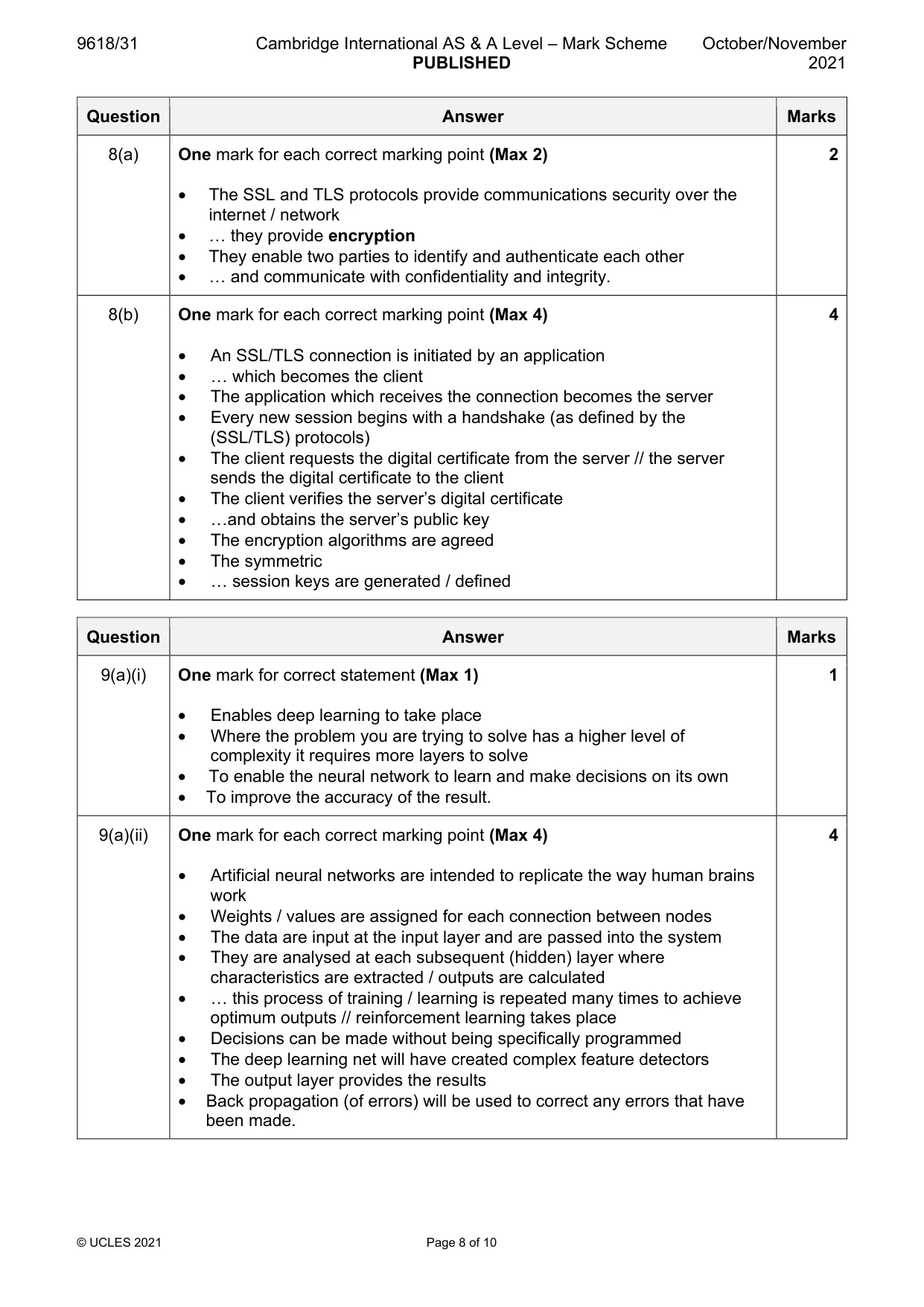 Mark scheme, page 8 of 10