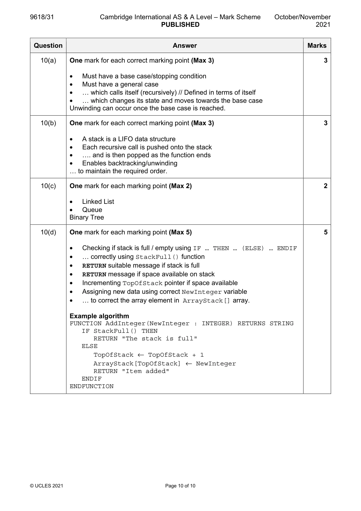 Mark scheme, page 10 of 10