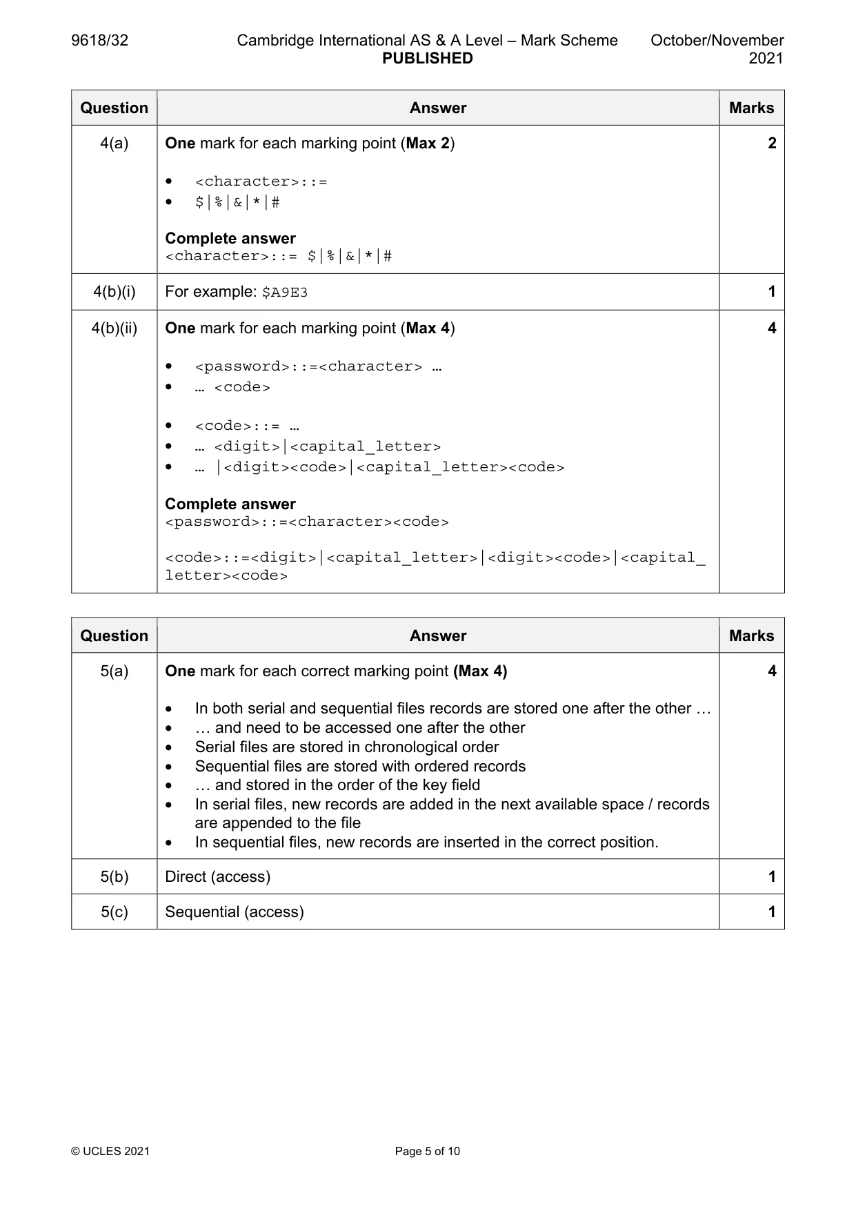 Mark scheme, page 5 of 10