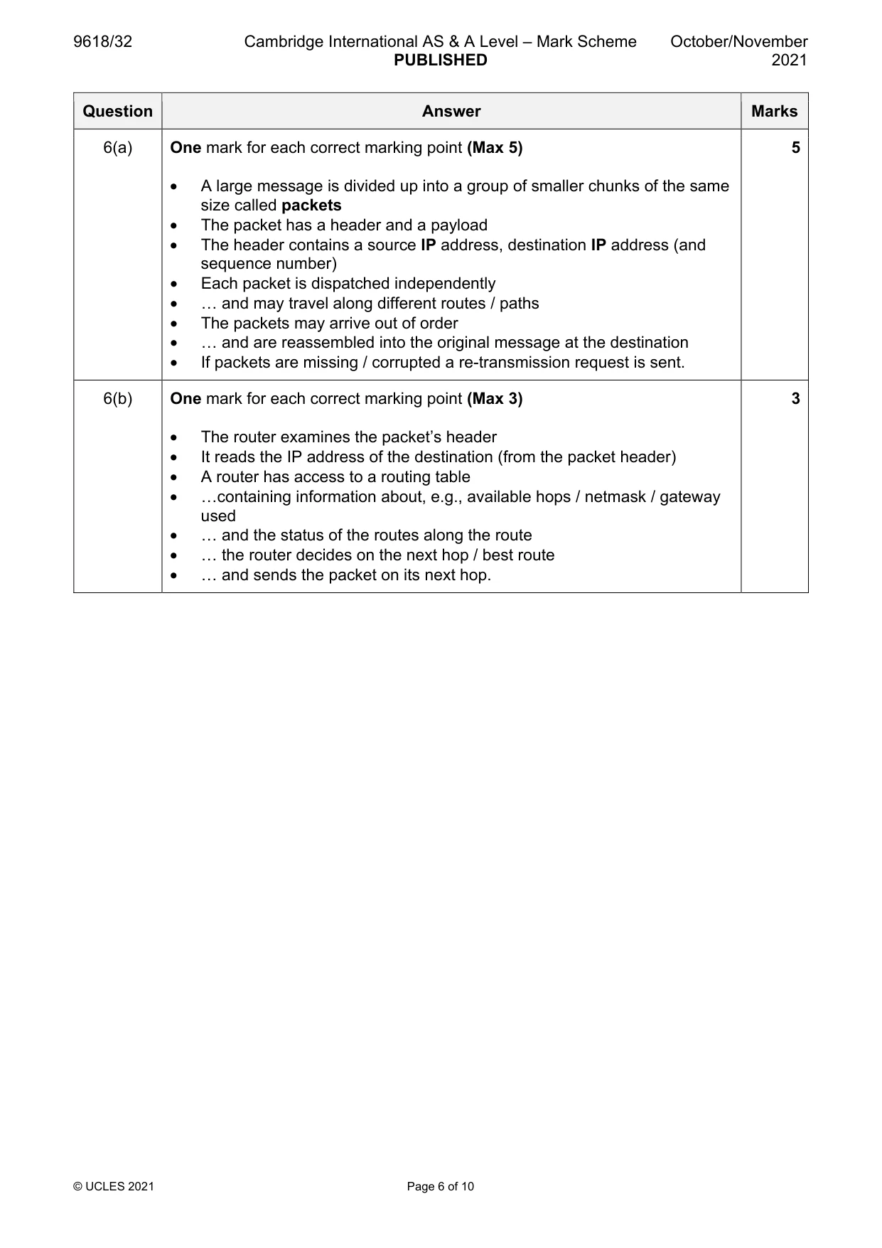 Mark scheme, page 6 of 10