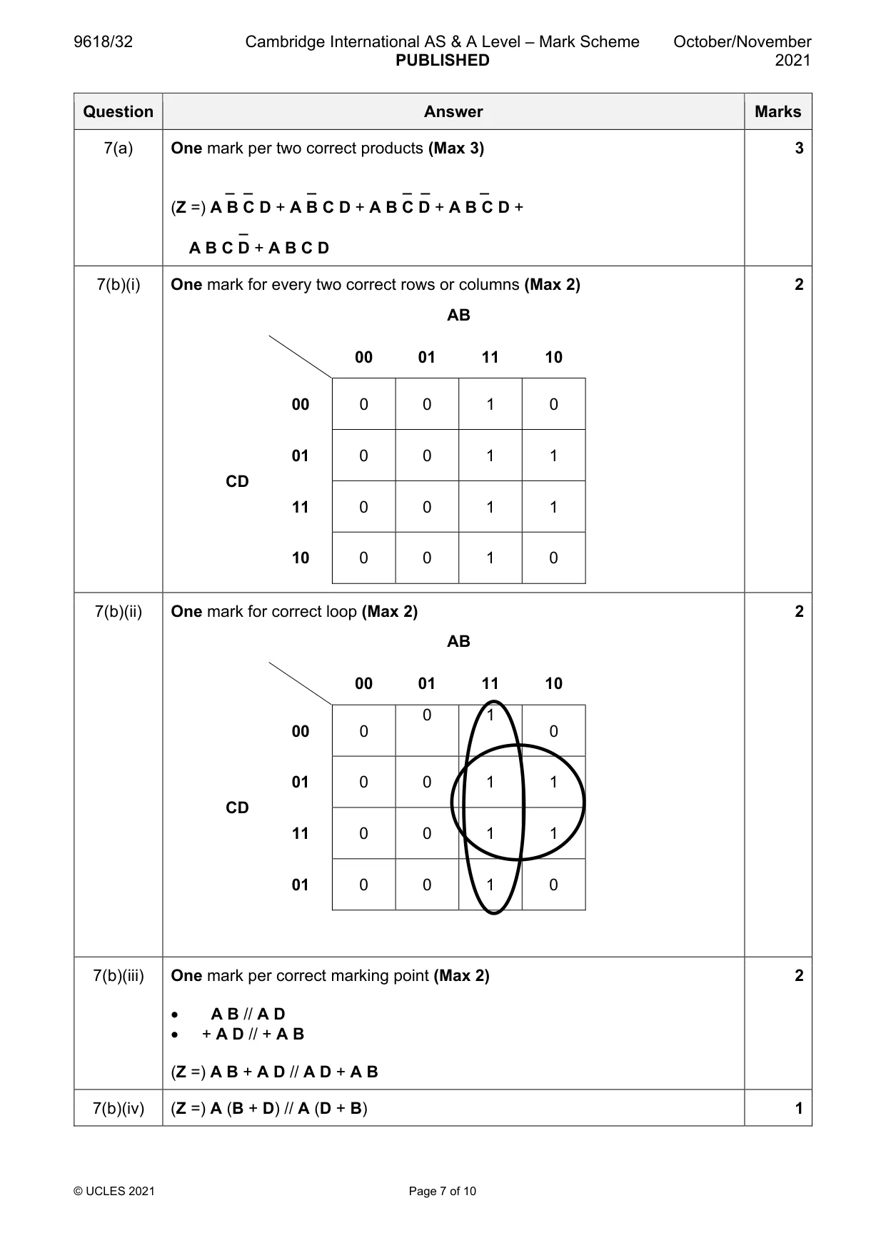 Mark scheme, page 7 of 10