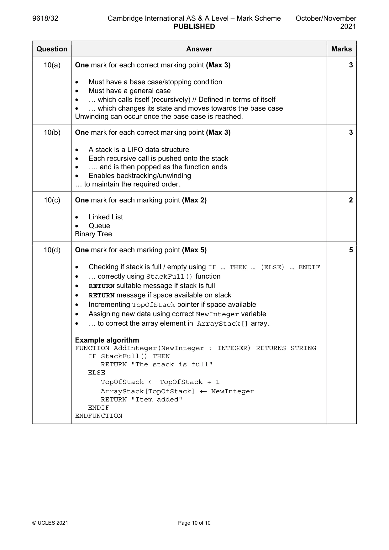Mark scheme, page 10 of 10