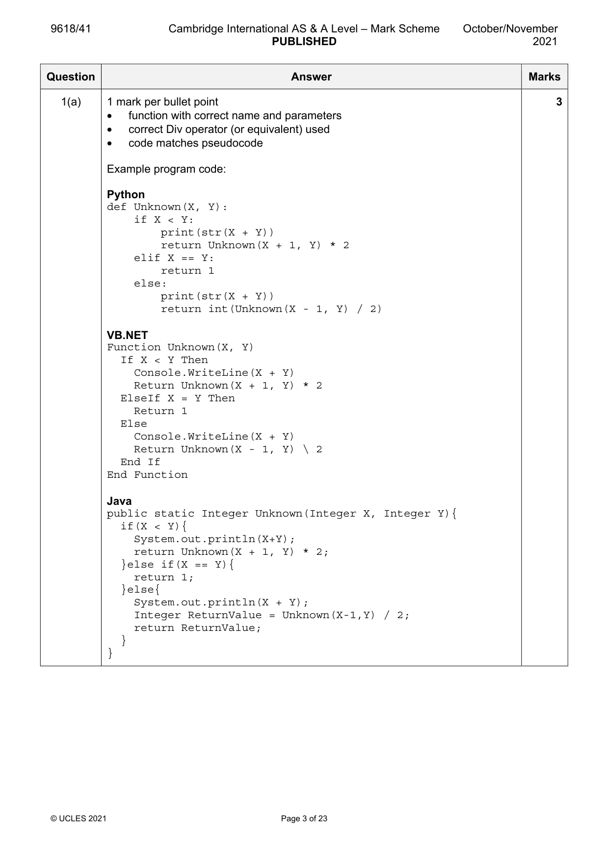 Mark scheme, page 3 of 23