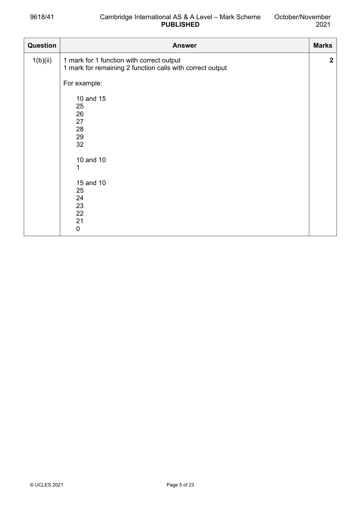 Mark scheme, page 5 of 23