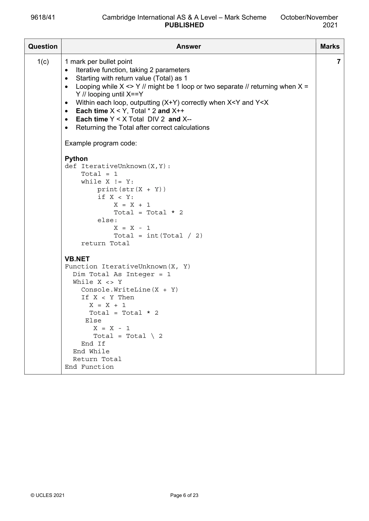 Mark scheme, page 6 of 23