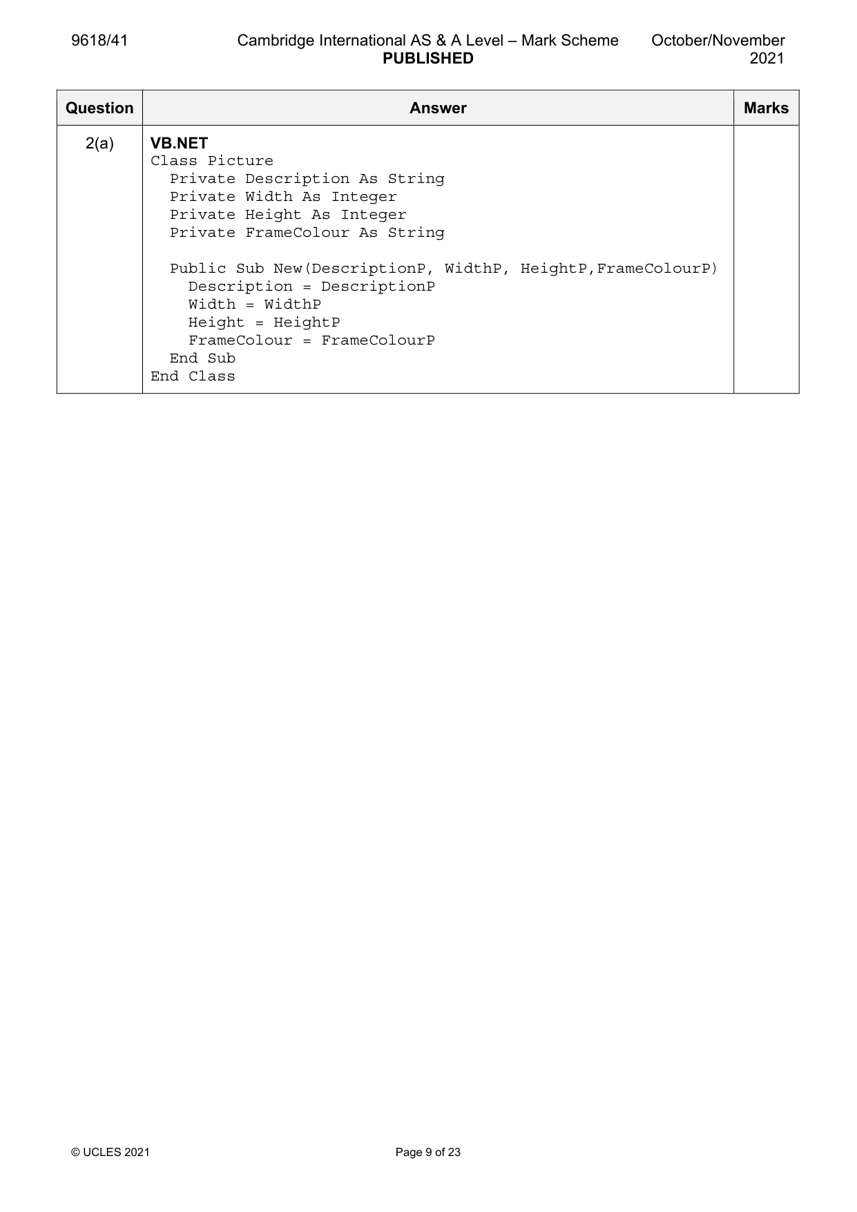 Mark scheme, page 9 of 23