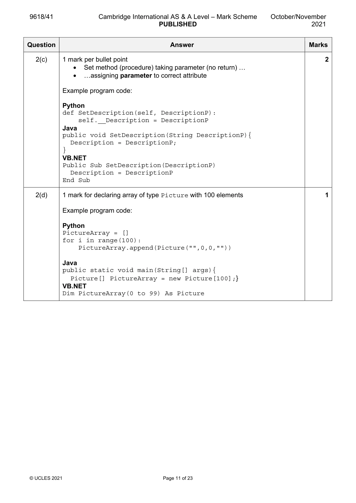 Mark scheme, page 11 of 23