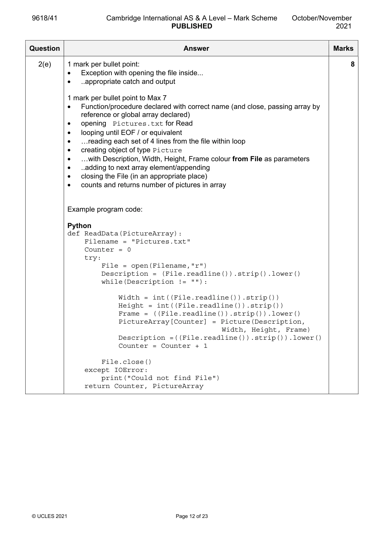 Mark scheme, page 12 of 23