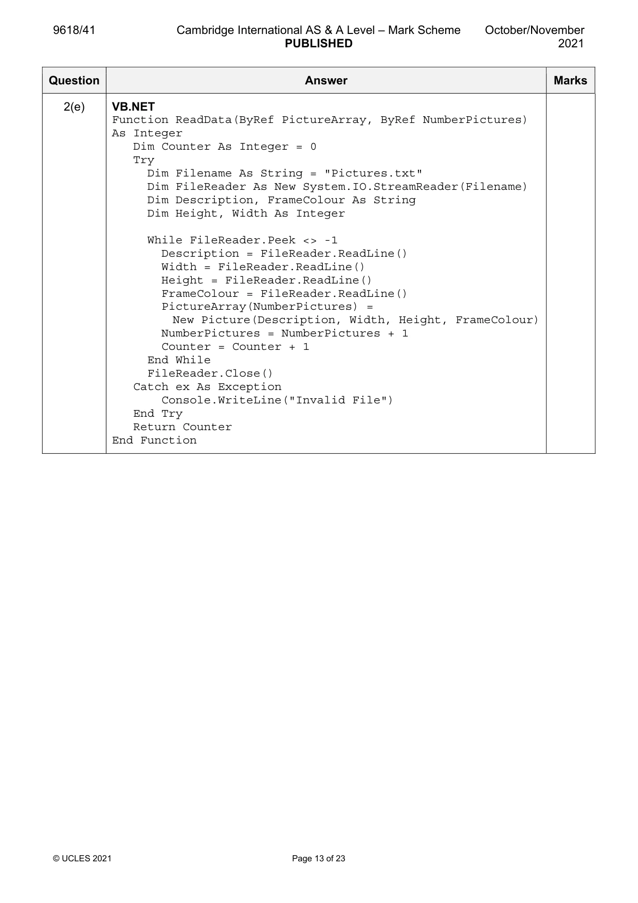 Mark scheme, page 13 of 23