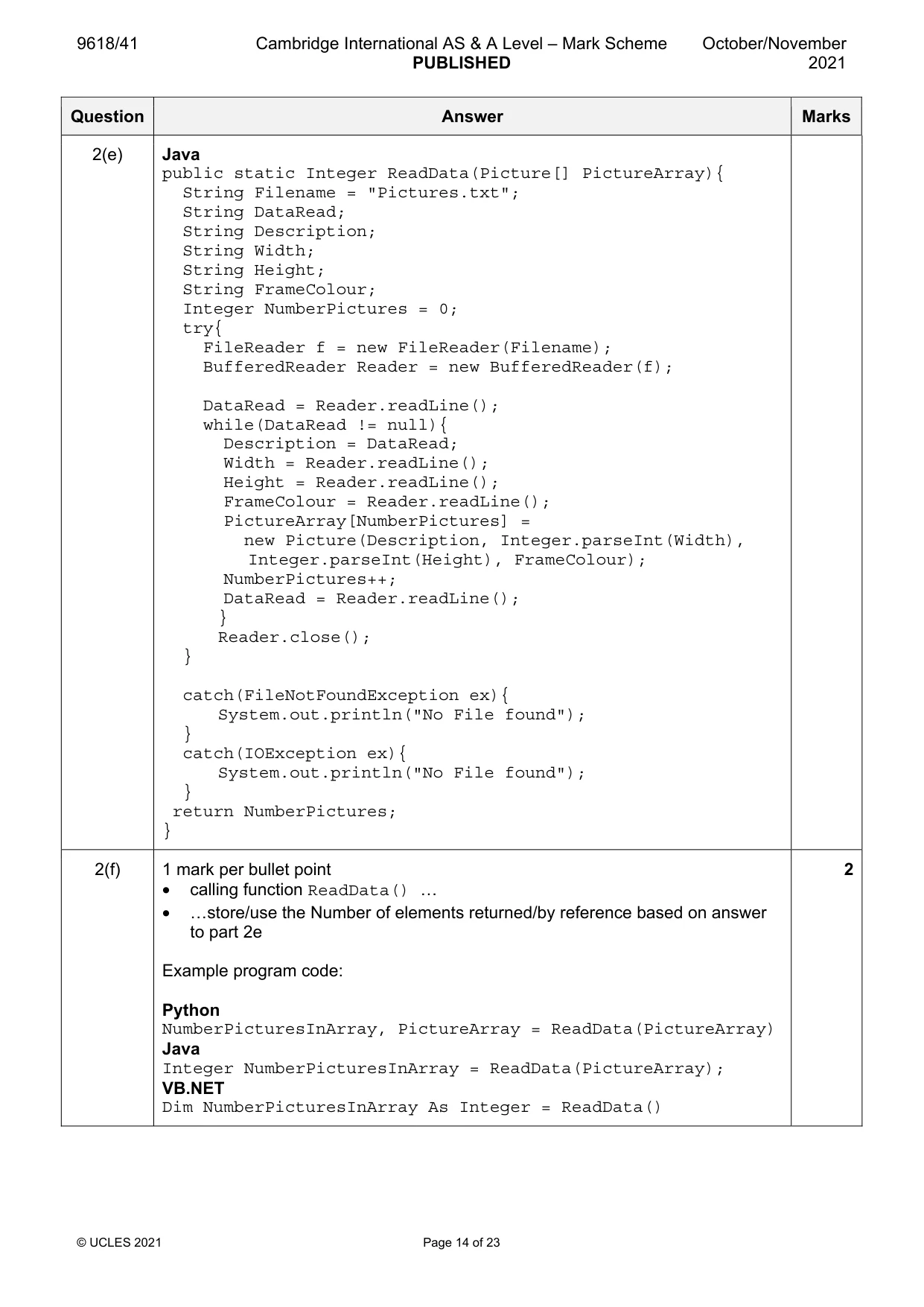 Mark scheme, page 14 of 23