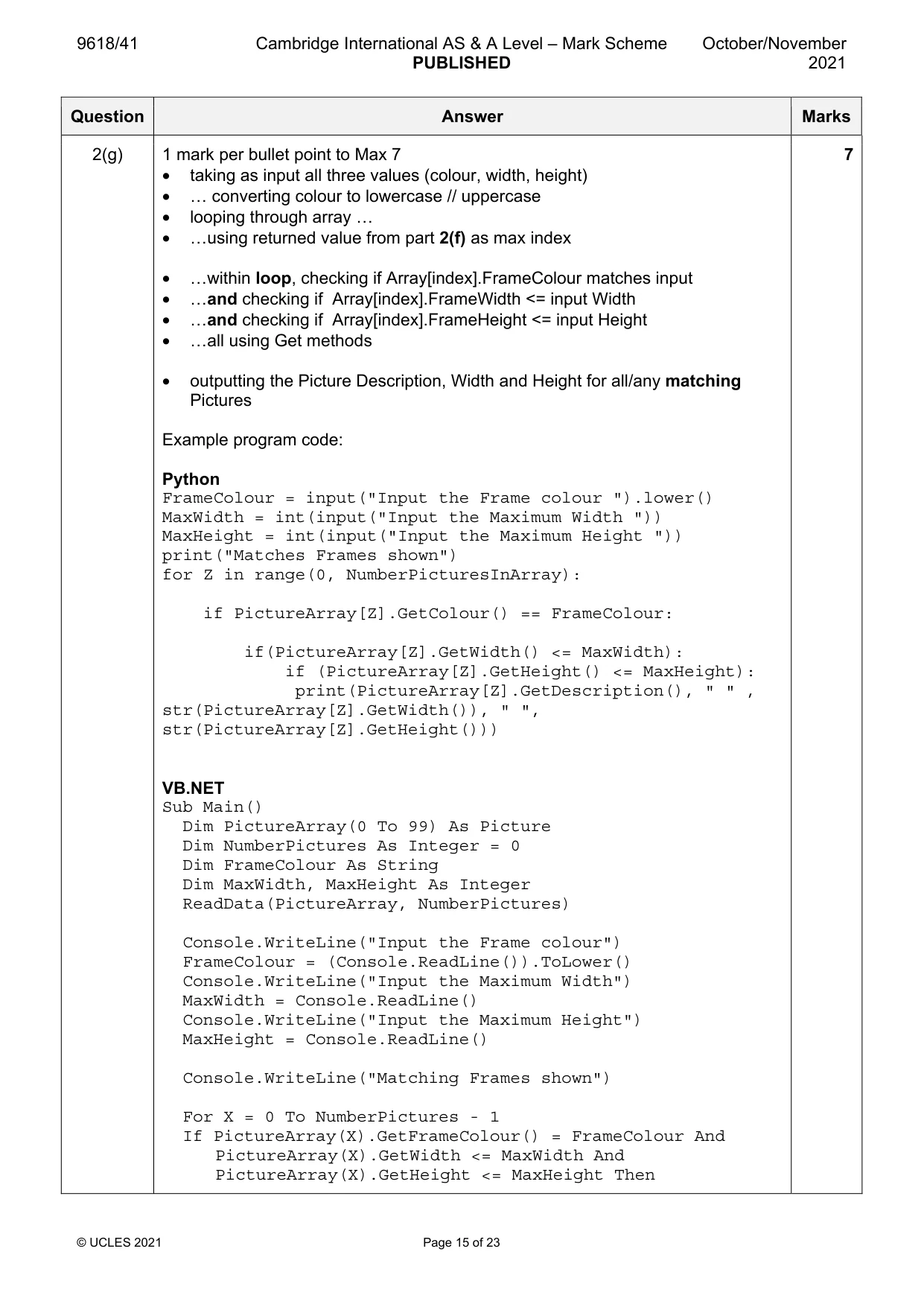 Mark scheme, page 15 of 23