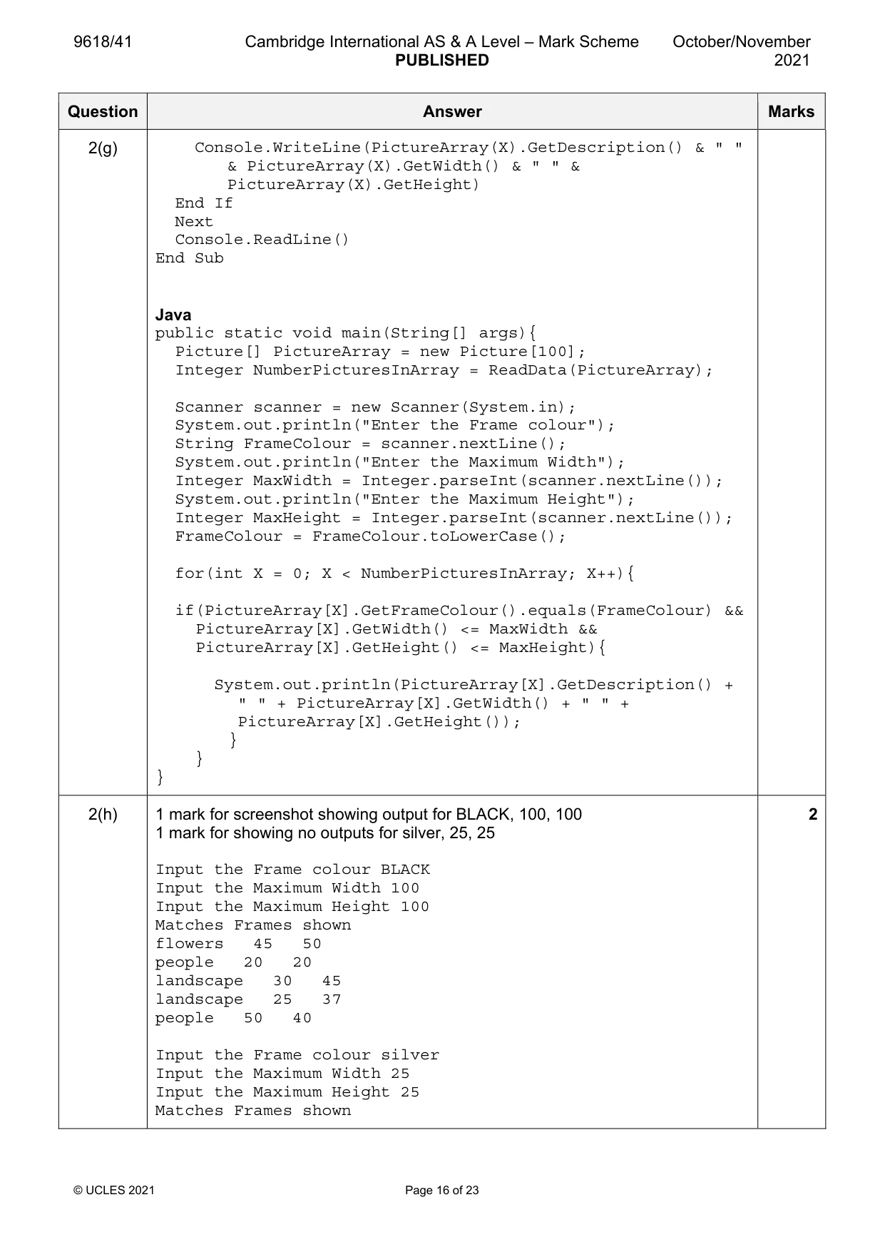 Mark scheme, page 16 of 23
