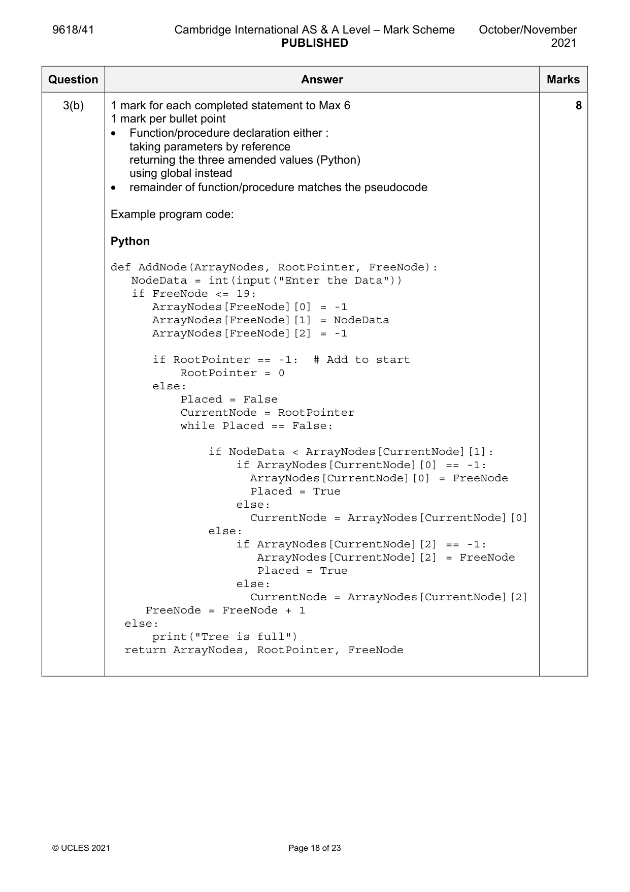 Mark scheme, page 18 of 23