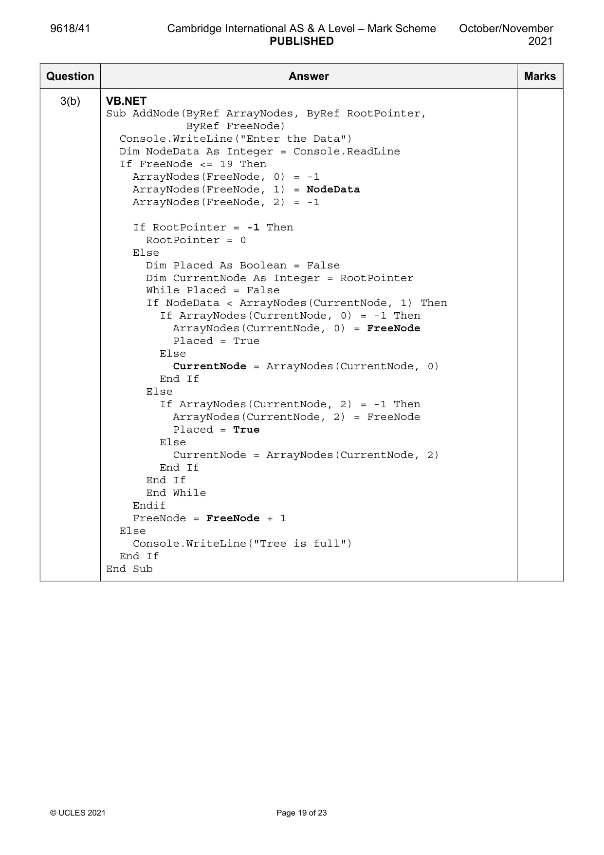 Mark scheme, page 19 of 23