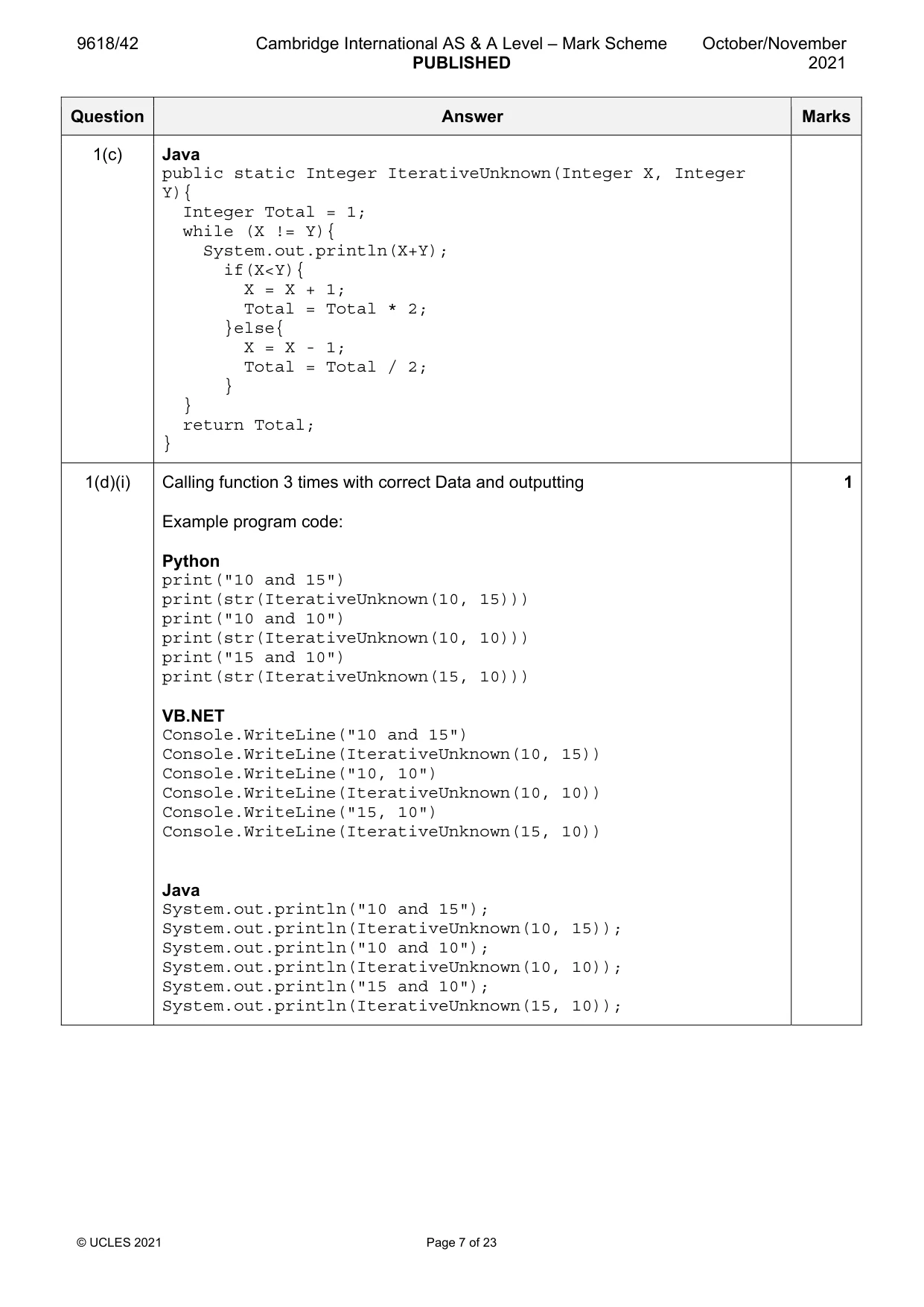 Mark scheme, page 7 of 23
