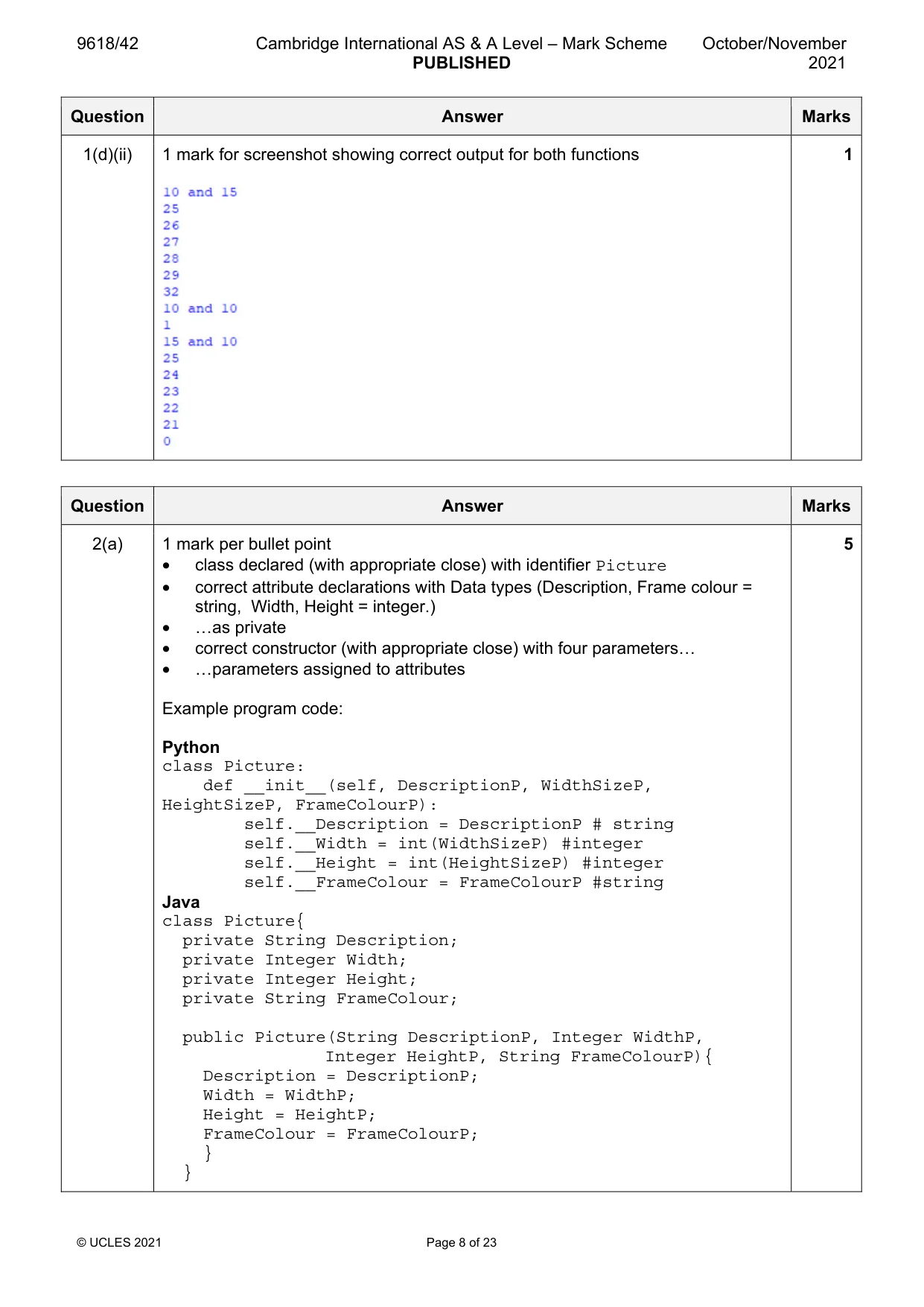 Mark scheme, page 8 of 23