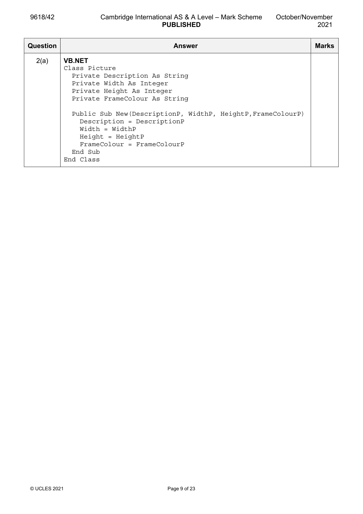 Mark scheme, page 9 of 23