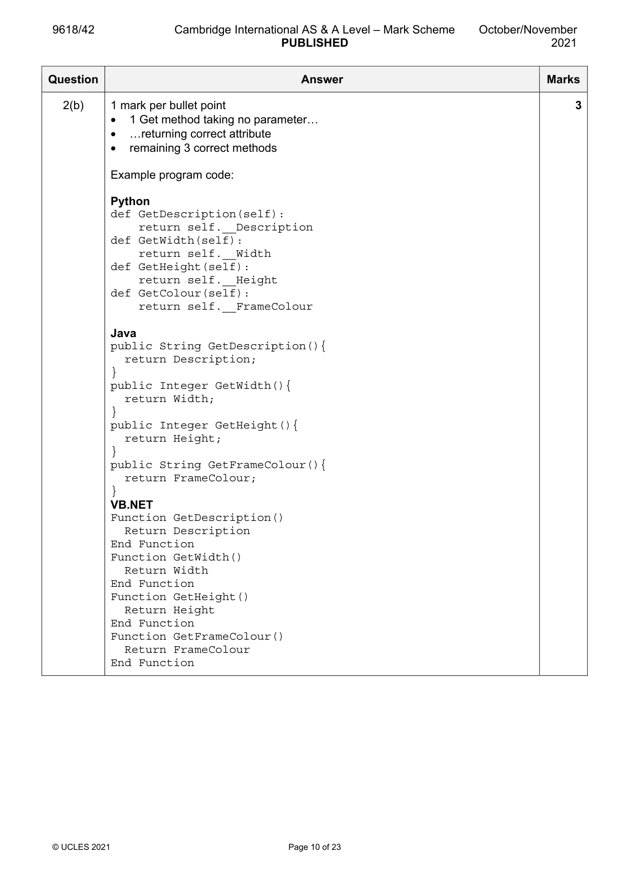 Mark scheme, page 10 of 23