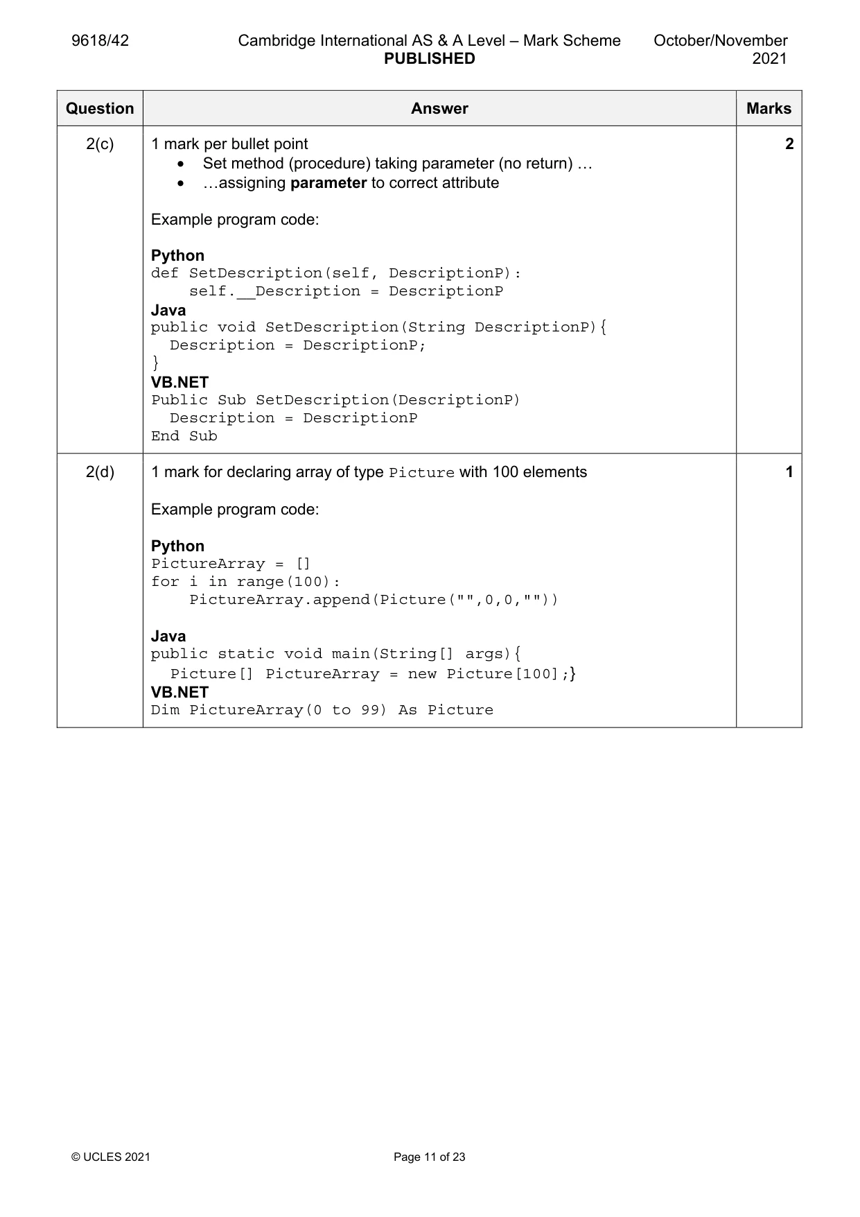 Mark scheme, page 11 of 23