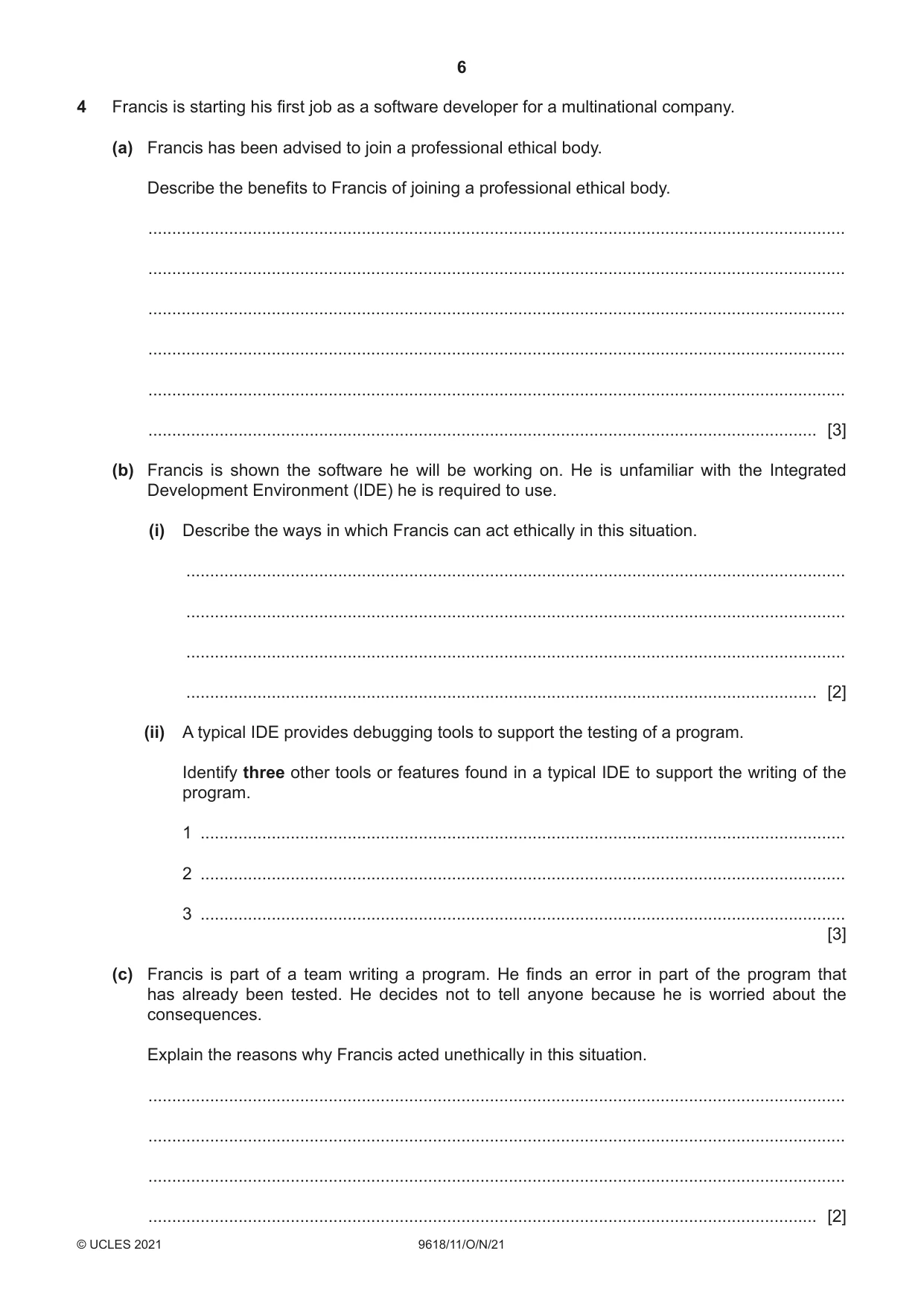 Cambridge A Level Computer Science 9618 2021 Oct/Nov Paper 1 · Variant 1 question paper, page 6 of 16