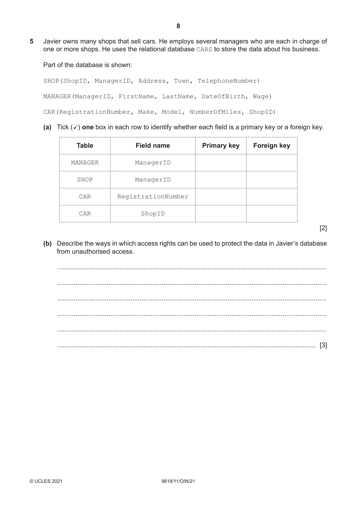 Cambridge A Level Computer Science 9618 2021 Oct/Nov Paper 1 · Variant 1 question paper, page 8 of 16