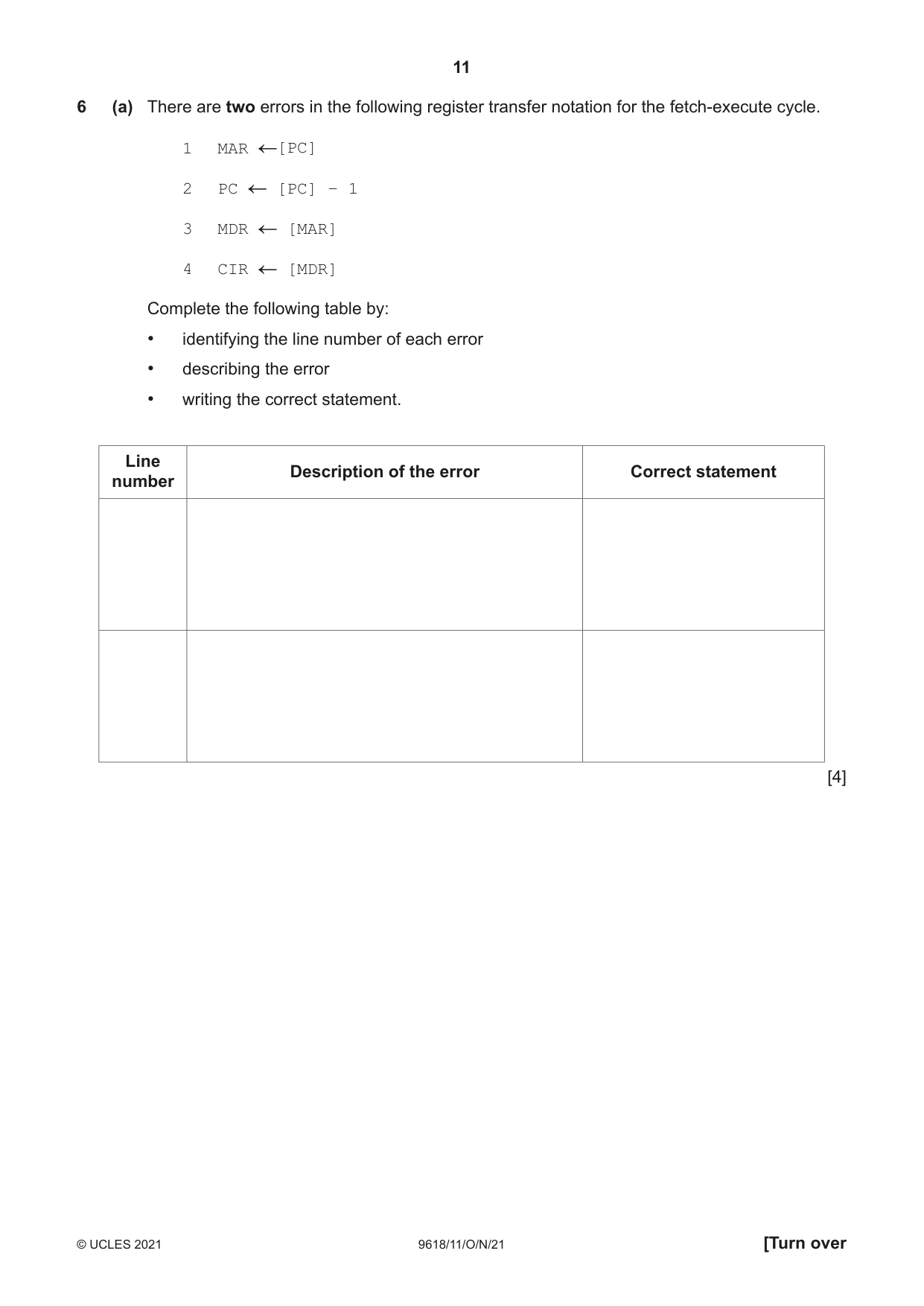 Cambridge A Level Computer Science 9618 2021 Oct/Nov Paper 1 · Variant 1 question paper, page 11 of 16
