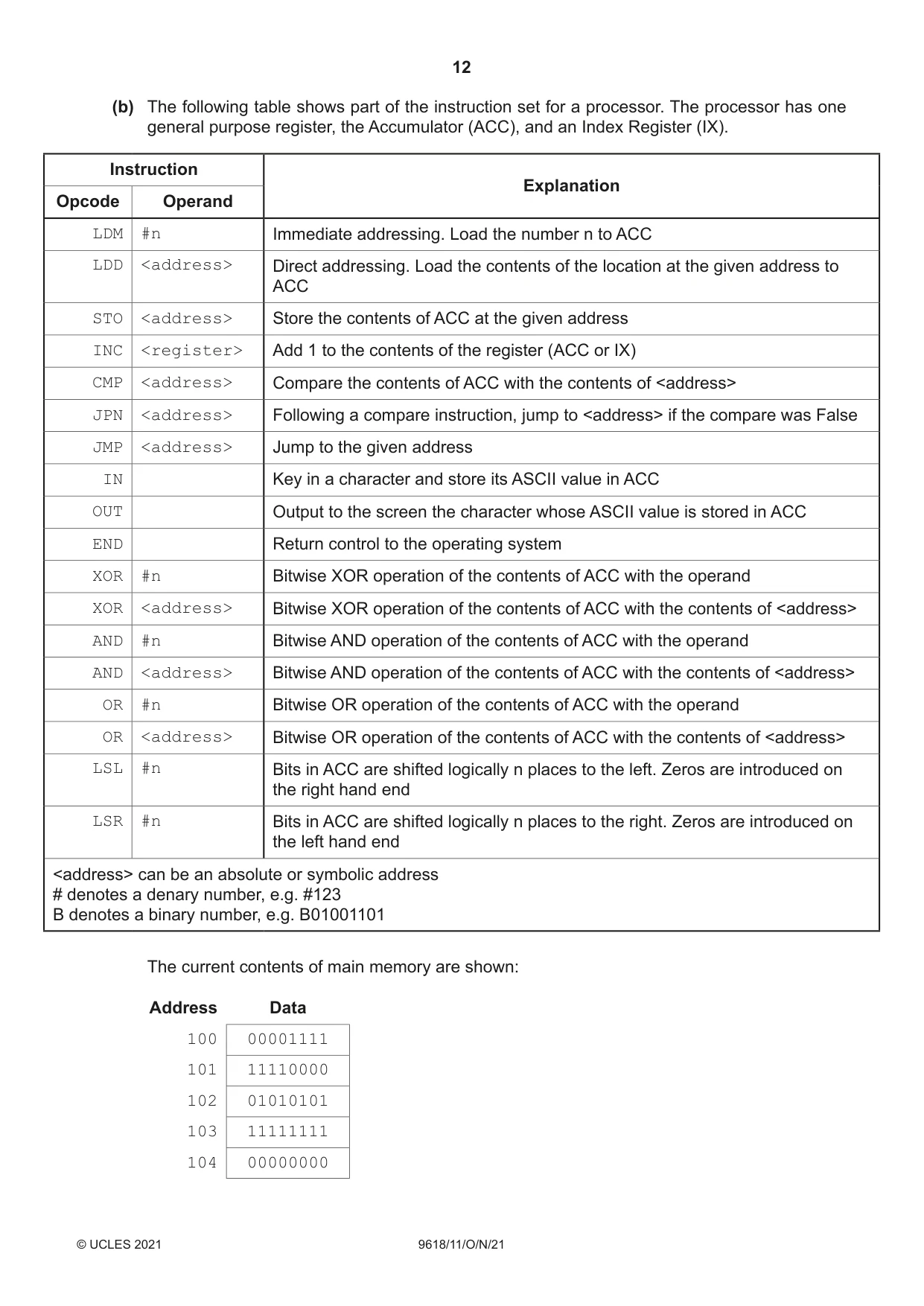 Cambridge A Level Computer Science 9618 2021 Oct/Nov Paper 1 · Variant 1 question paper, page 12 of 16