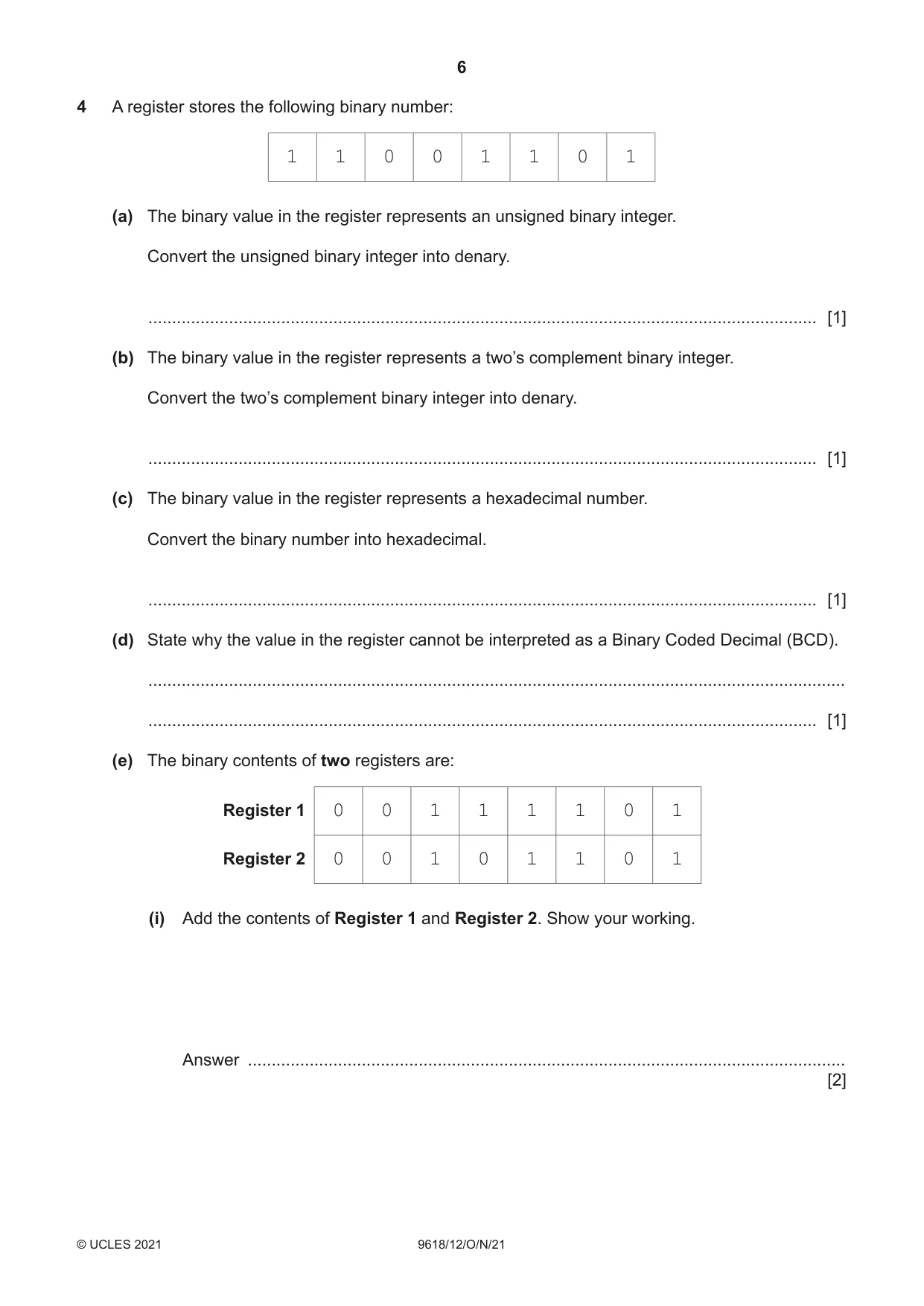 Cambridge A Level Computer Science 9618 2021 Oct/Nov Paper 1 · Variant 2 question paper, page 6 of 16