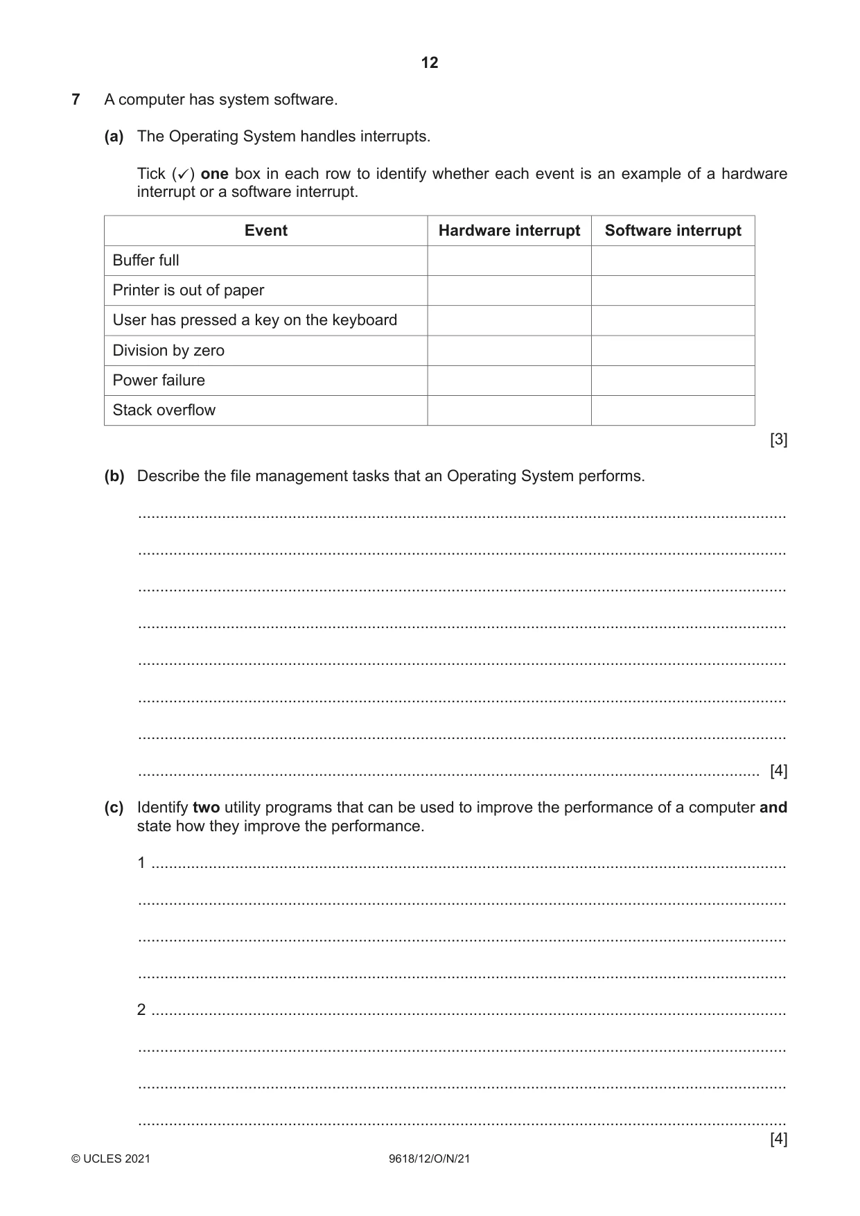 Cambridge A Level Computer Science 9618 2021 Oct/Nov Paper 1 · Variant 2 question paper, page 12 of 16