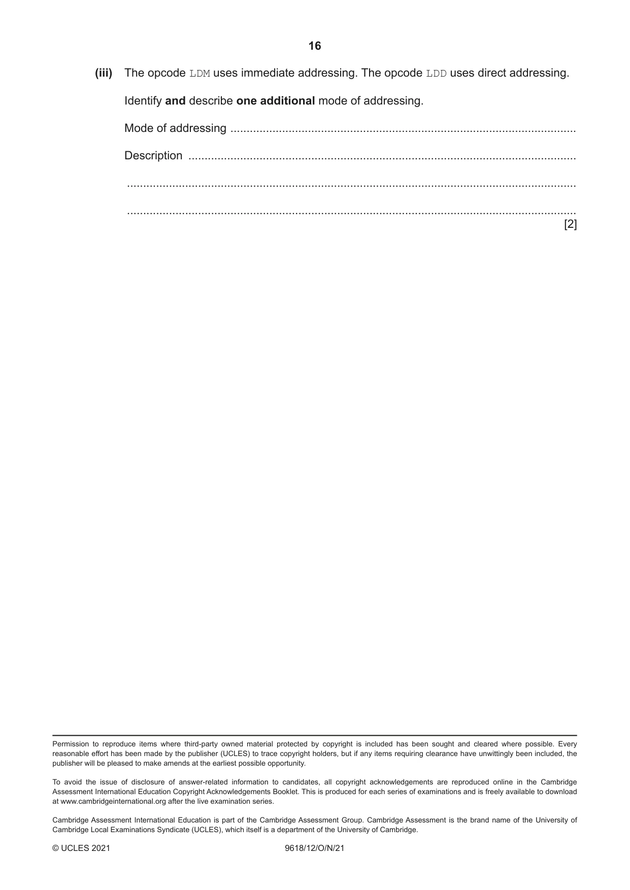 Cambridge A Level Computer Science 9618 2021 Oct/Nov Paper 1 · Variant 2 question paper, page 16 of 16