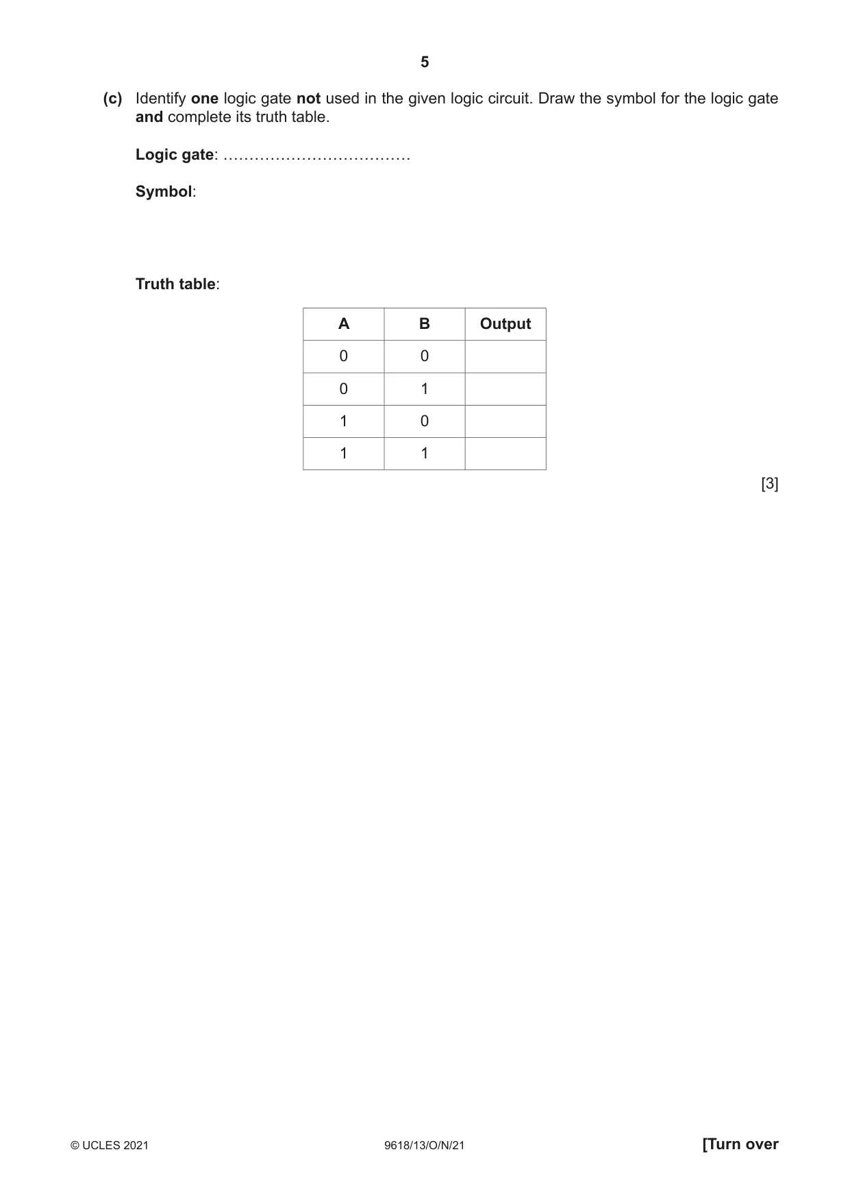 Cambridge A Level Computer Science 9618 2021 Oct/Nov Paper 1 · Variant 3 question paper, page 5 of 16