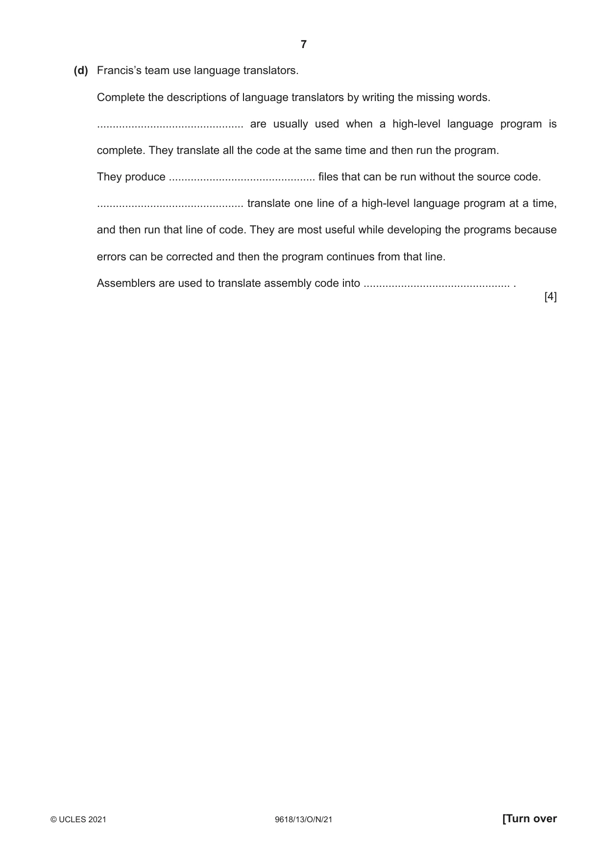 Cambridge A Level Computer Science 9618 2021 Oct/Nov Paper 1 · Variant 3 question paper, page 7 of 16