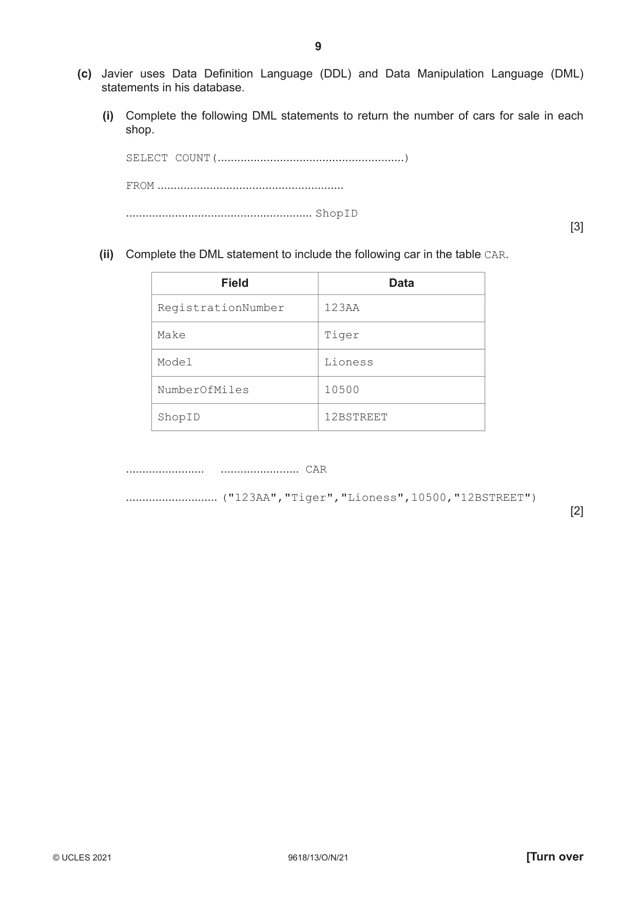 Cambridge A Level Computer Science 9618 2021 Oct/Nov Paper 1 · Variant 3 question paper, page 9 of 16