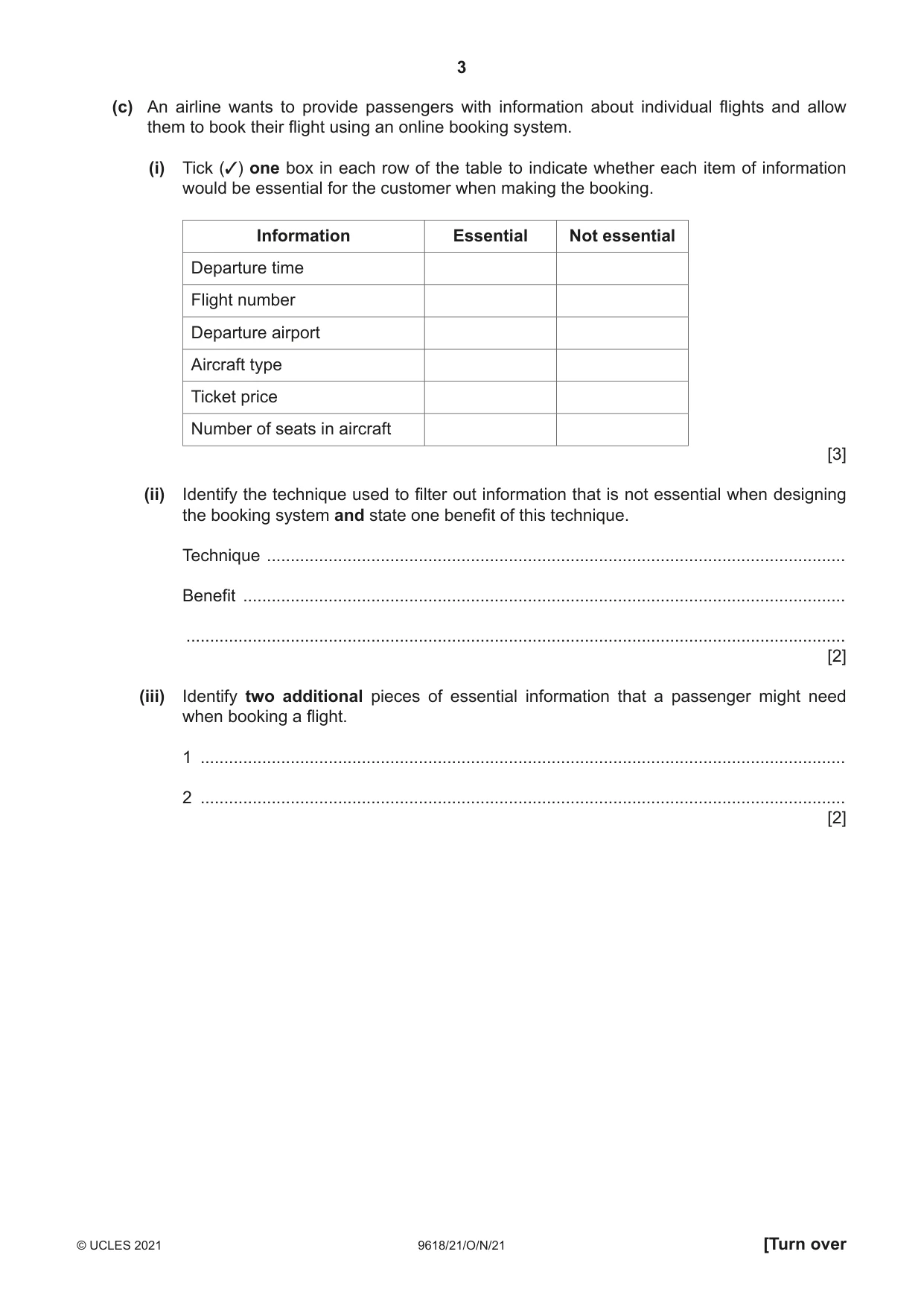 Cambridge A Level Computer Science 9618 2021 Oct/Nov Paper 2 · Variant 1 question paper, page 3 of 20