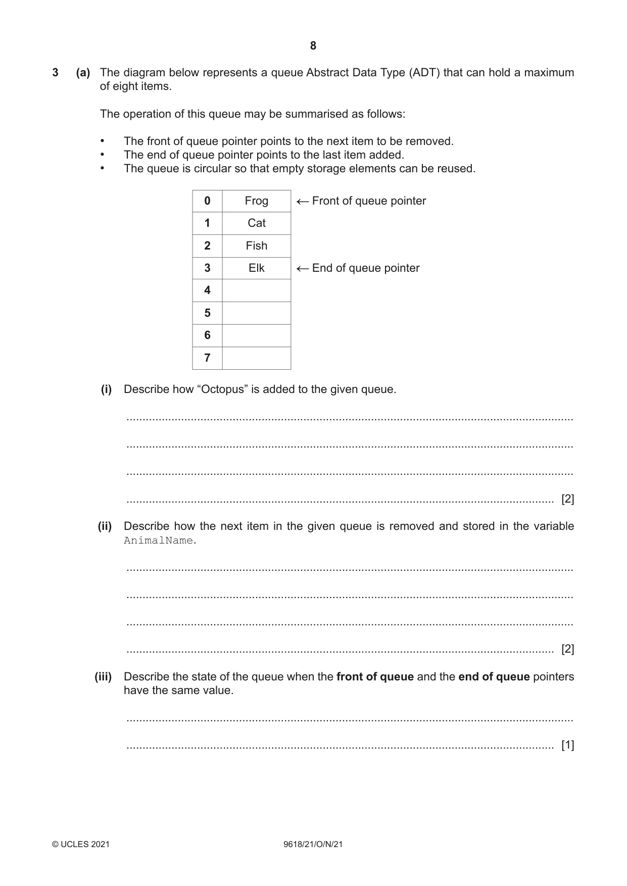Cambridge A Level Computer Science 9618 2021 Oct/Nov Paper 2 · Variant 1 question paper, page 8 of 20