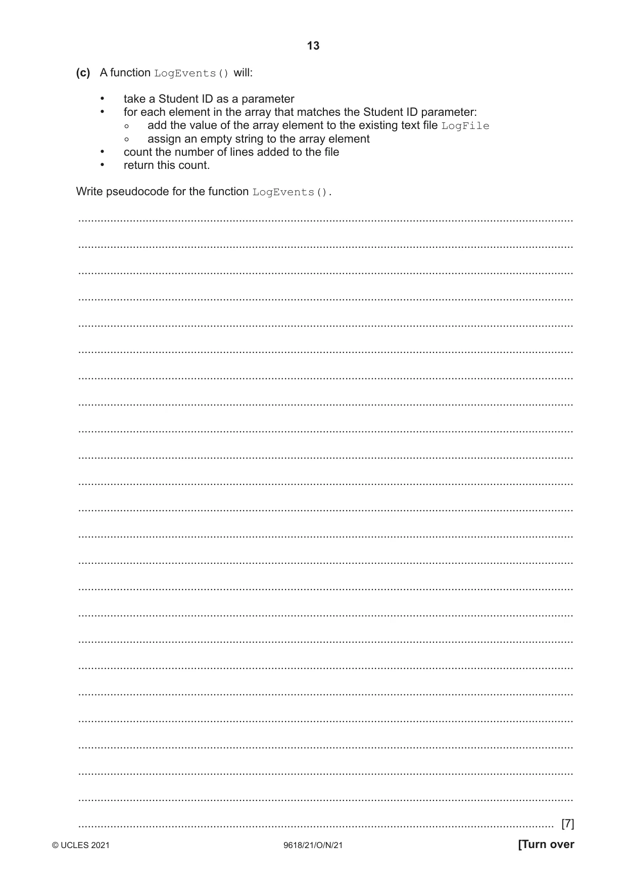 Cambridge A Level Computer Science 9618 2021 Oct/Nov Paper 2 · Variant 1 question paper, page 13 of 20