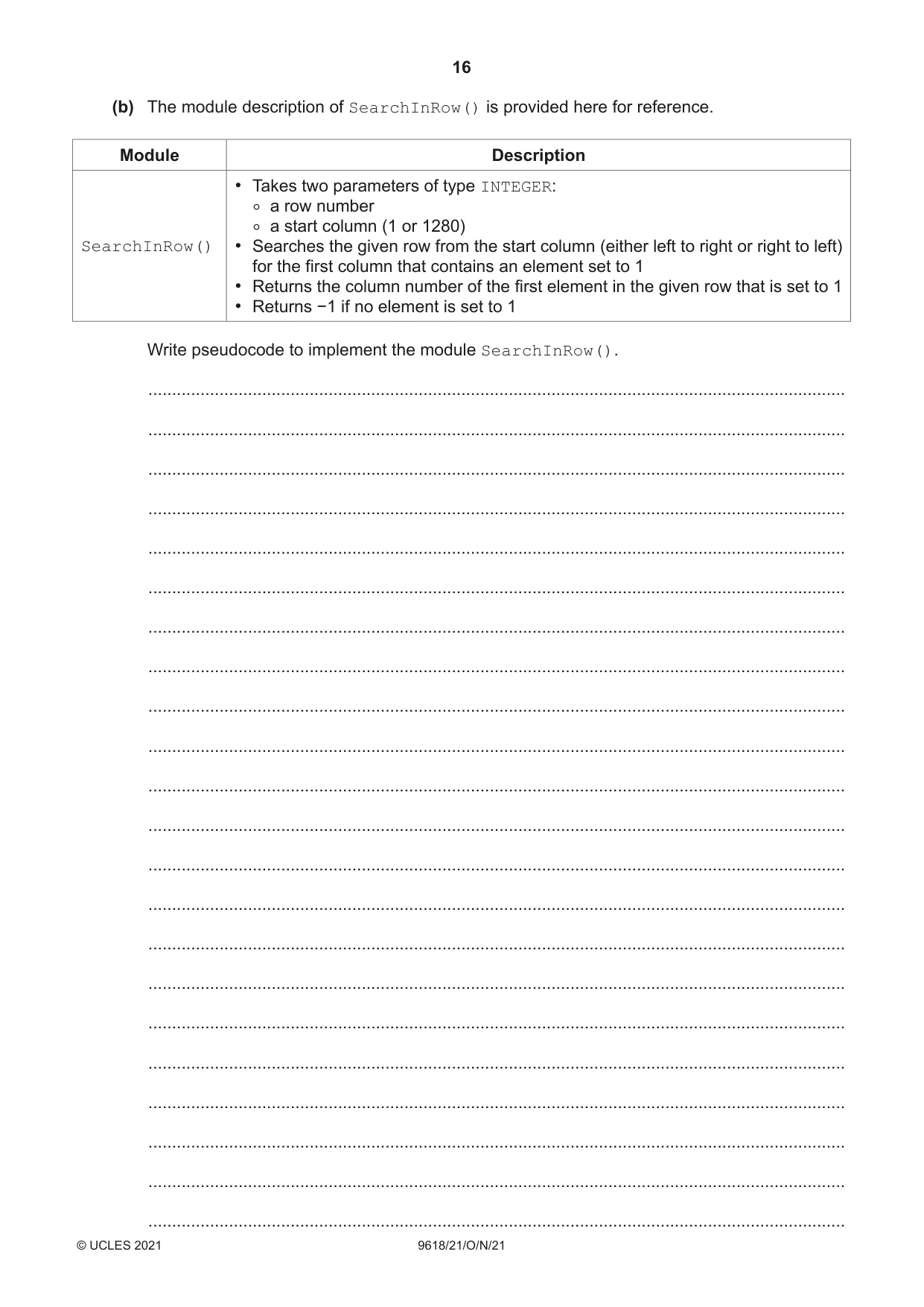 Cambridge A Level Computer Science 9618 2021 Oct/Nov Paper 2 · Variant 1 question paper, page 16 of 20