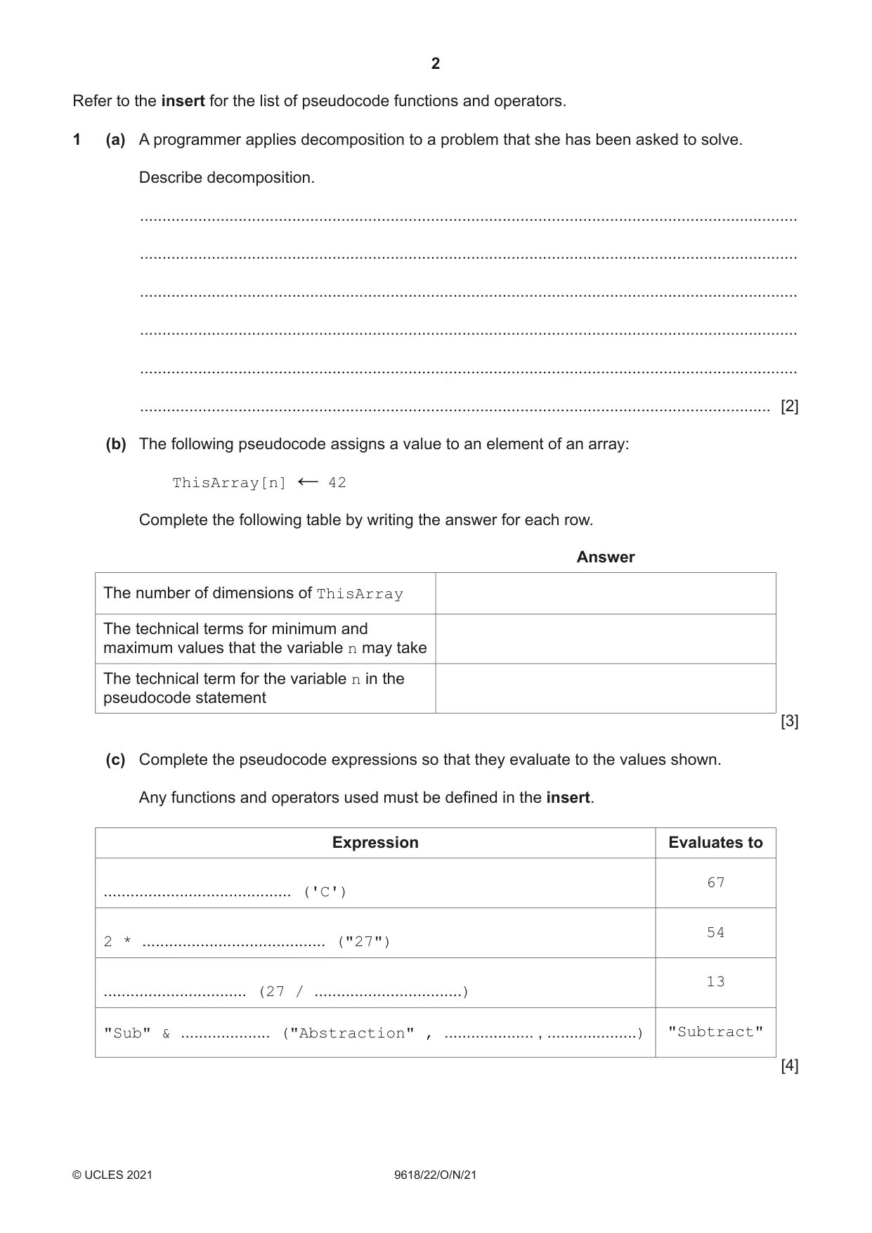 Cambridge A Level Computer Science 9618 2021 Oct/Nov Paper 2 · Variant 2 question paper, page 2 of 20