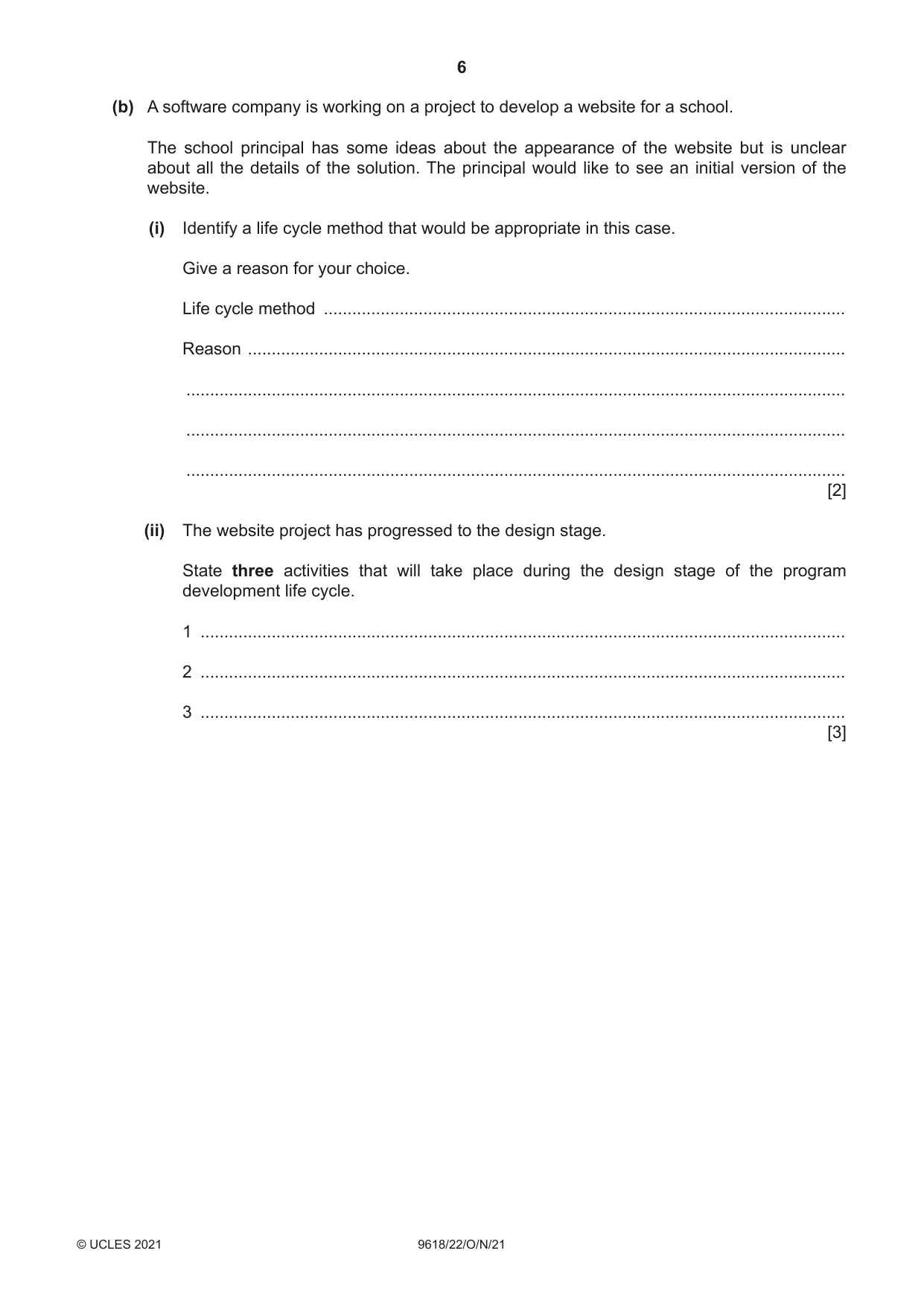 Cambridge A Level Computer Science 9618 2021 Oct/Nov Paper 2 · Variant 2 question paper, page 6 of 20