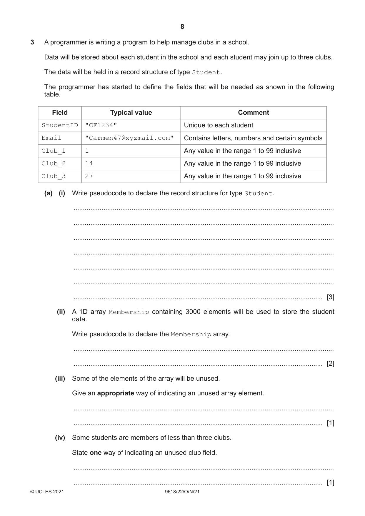 Cambridge A Level Computer Science 9618 2021 Oct/Nov Paper 2 · Variant 2 question paper, page 8 of 20