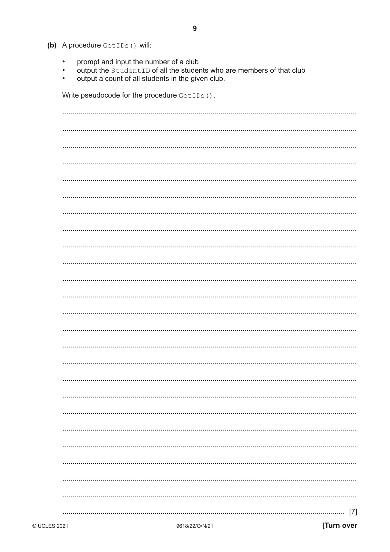 Cambridge A Level Computer Science 9618 2021 Oct/Nov Paper 2 · Variant 2 question paper, page 9 of 20