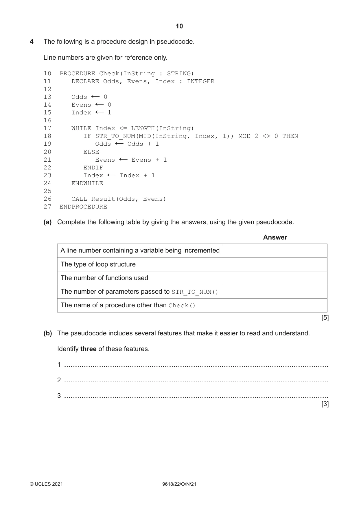 Cambridge A Level Computer Science 9618 2021 Oct/Nov Paper 2 · Variant 2 question paper, page 10 of 20